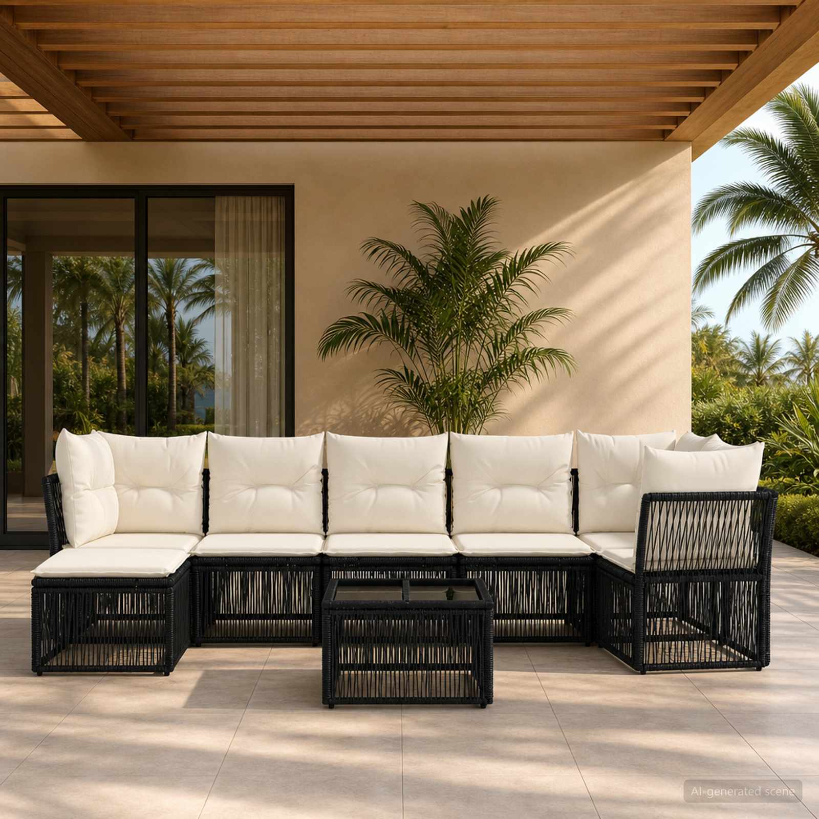 Set Divano da Giardino 8 pz Nero polyrattan