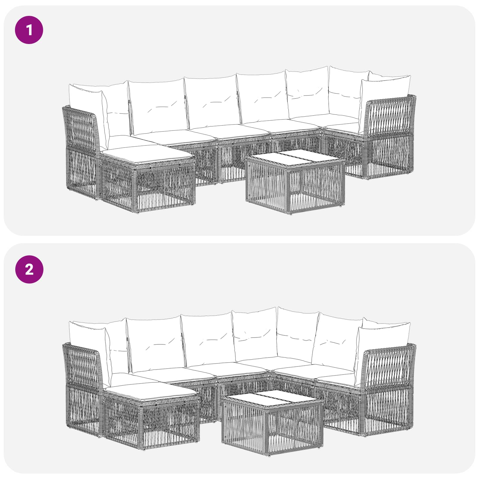 Set Divano da Giardino 8 pz Nero polyrattan
