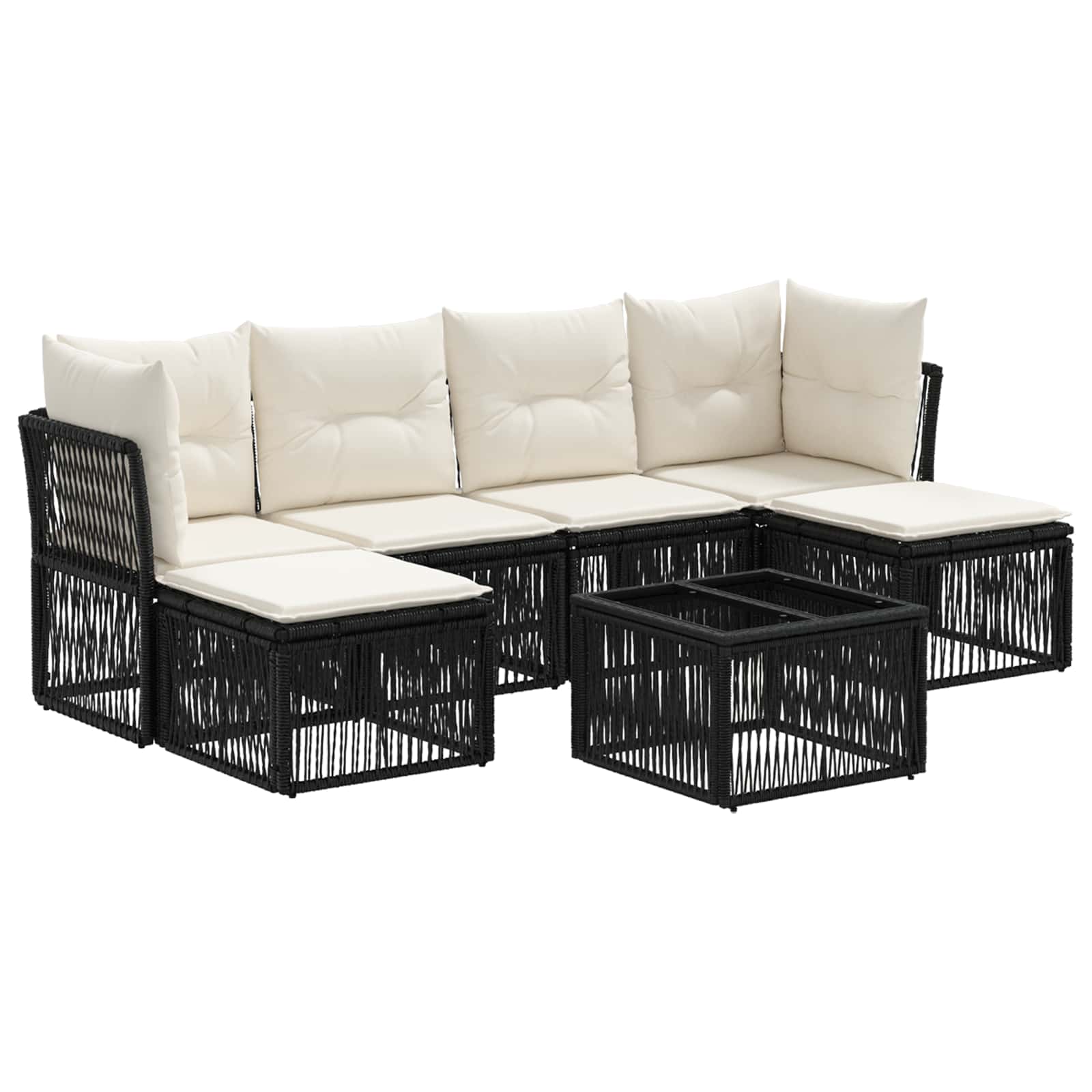 Set Divano da Giardino 7 pz Nero polyrattan