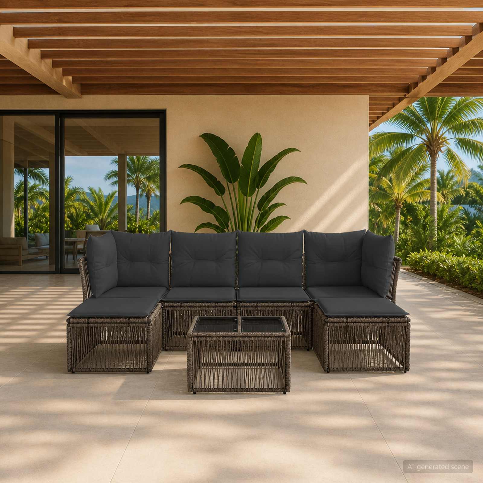Set Divano da Giardino 7 pz Grigio polyrattan