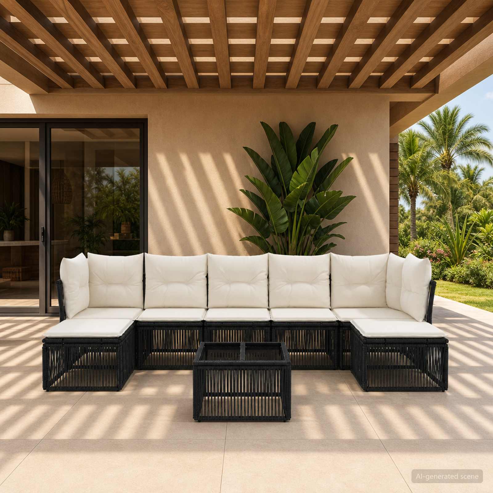 Set Divano da Giardino 8 pz Nero polyrattan