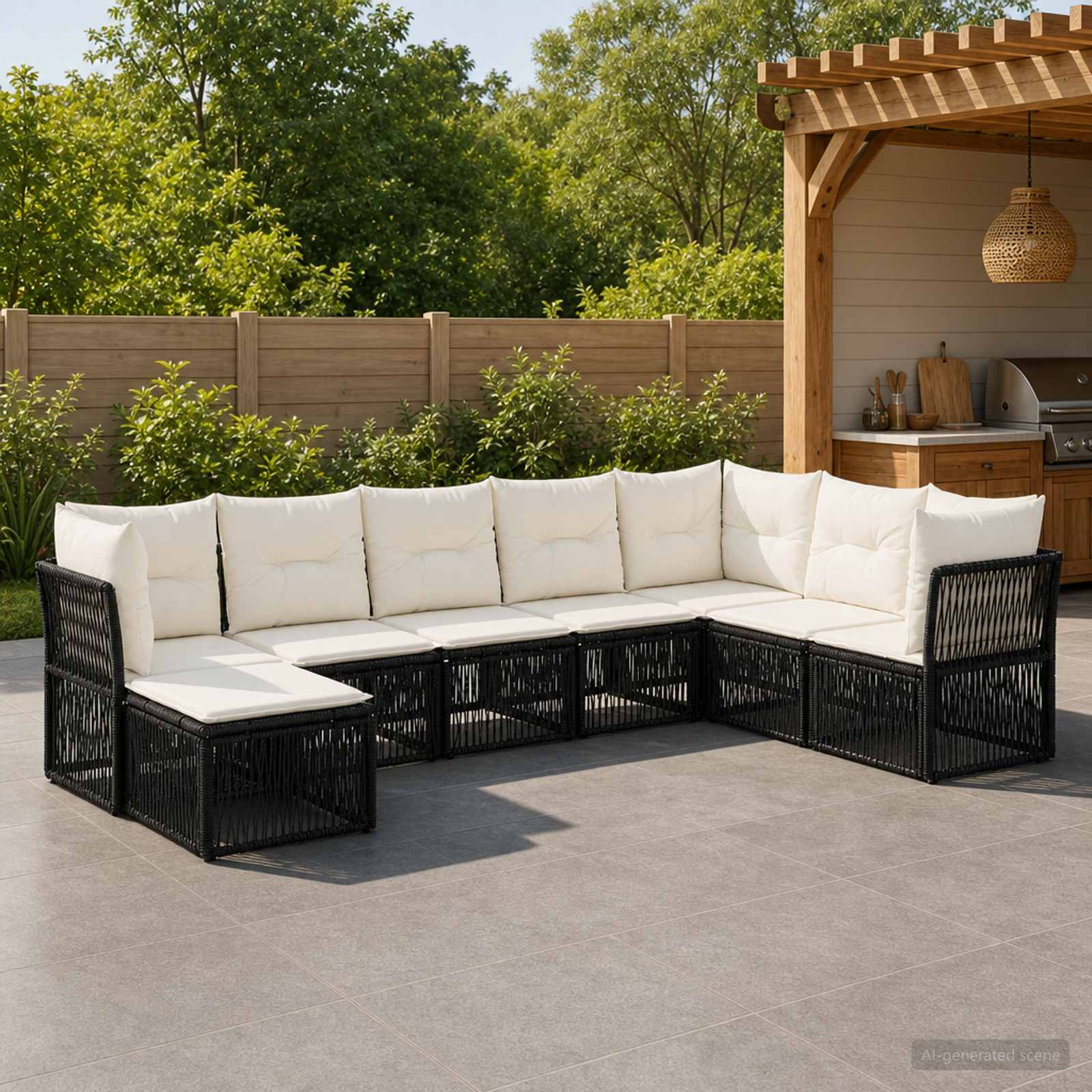 Set Divano da Giardino 8 pz Nero polyrattan
