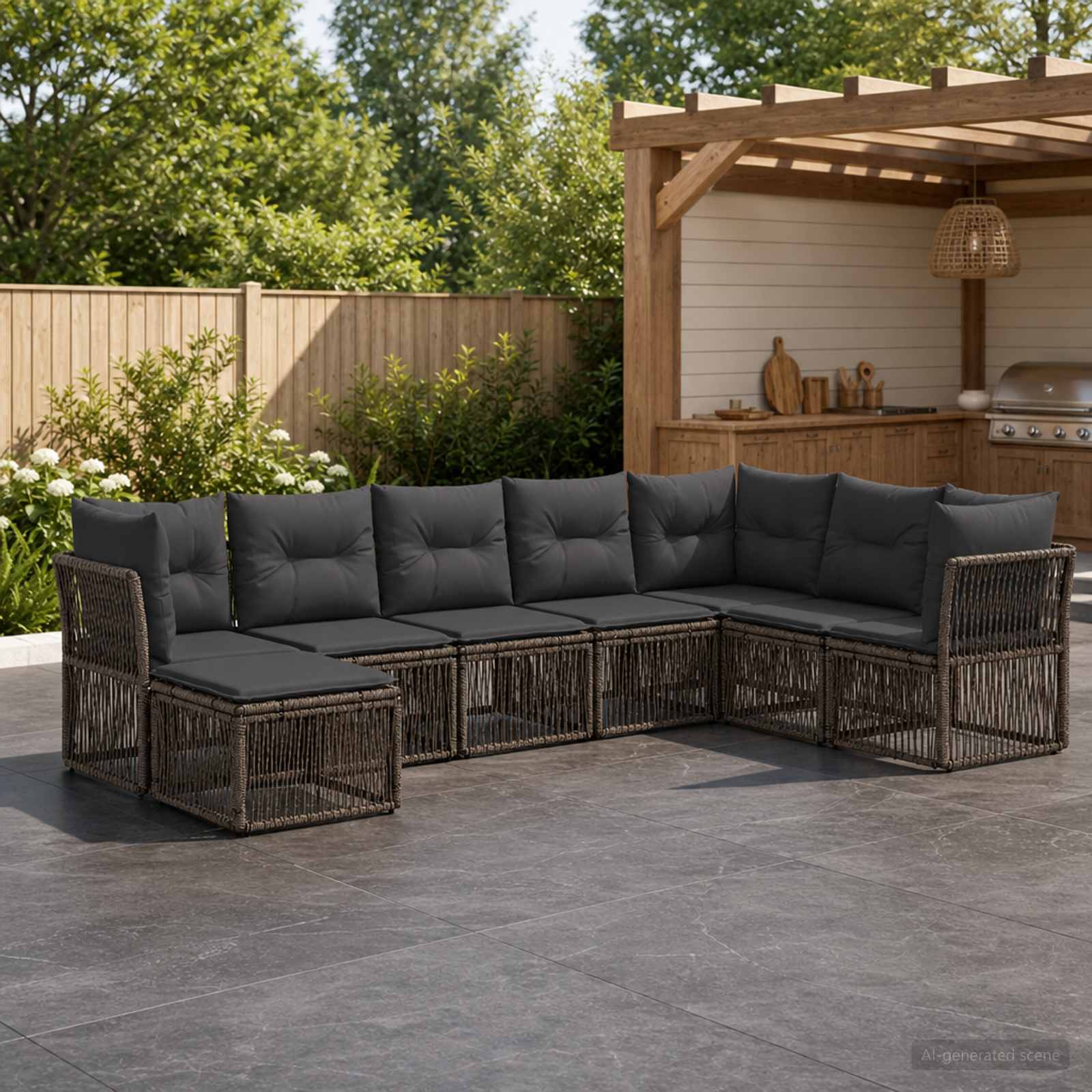 Set Divano da Giardino 8 pz Grigio polyrattan