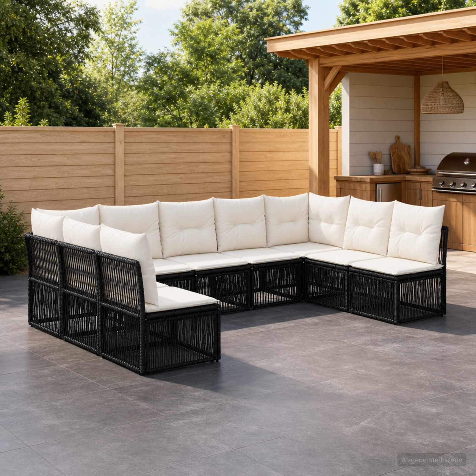 Set Divano da Giardino 9 pz Nero polyrattan