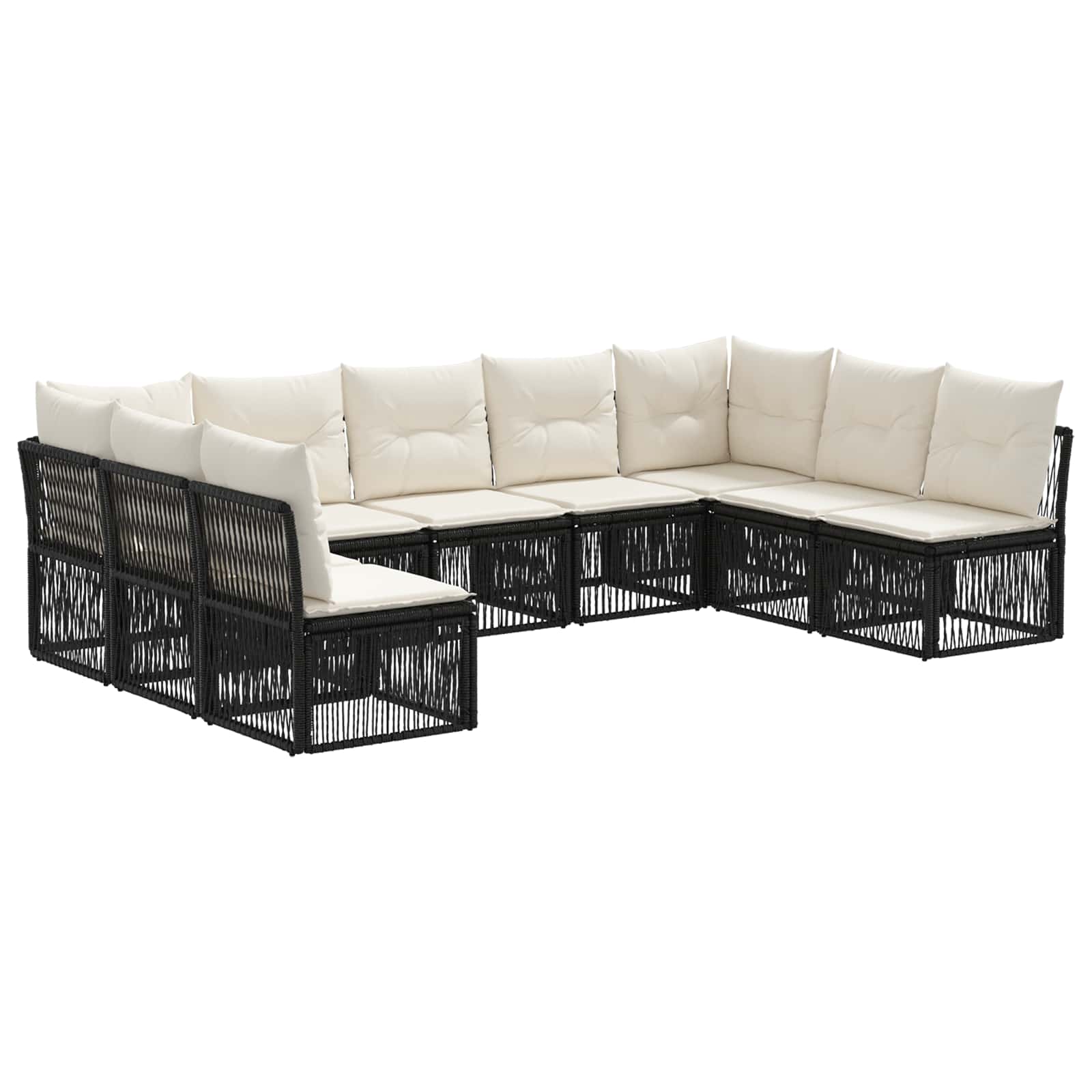 Set Divano da Giardino 9 pz Nero polyrattan