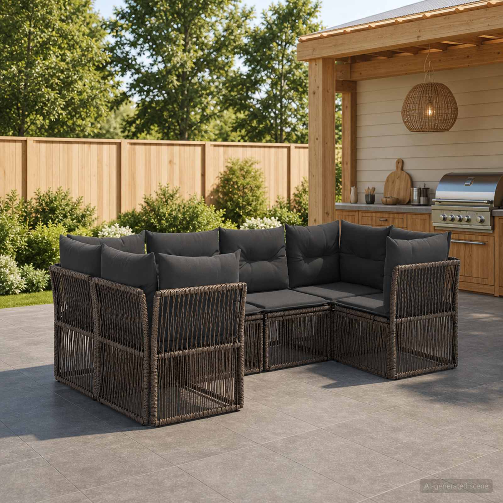 Set Divano da Giardino 6 pz 6-Numero di posti Grigio polyrattan