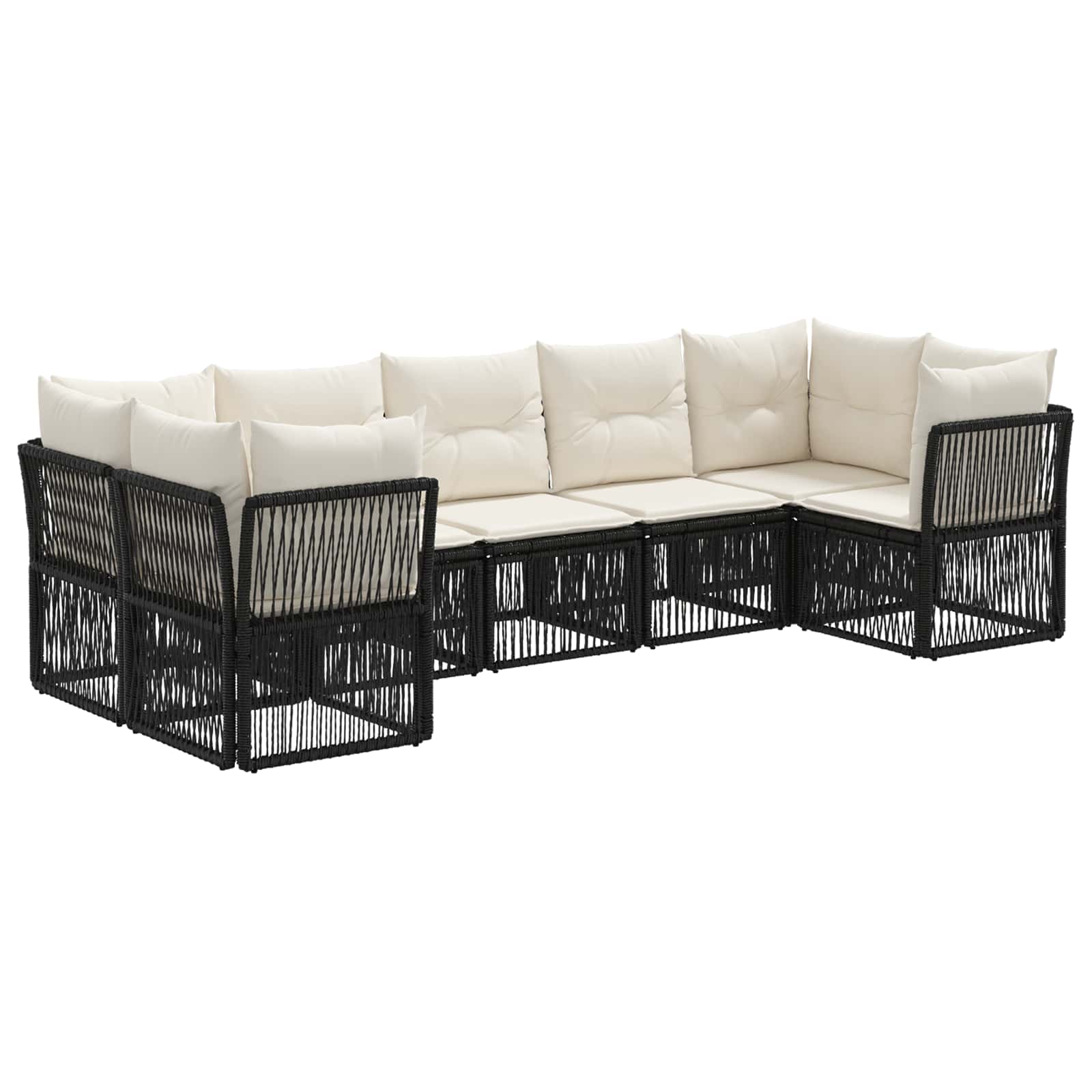 Set Divano da Giardino 7 pz 7-Numero di posti Nero polyrattan