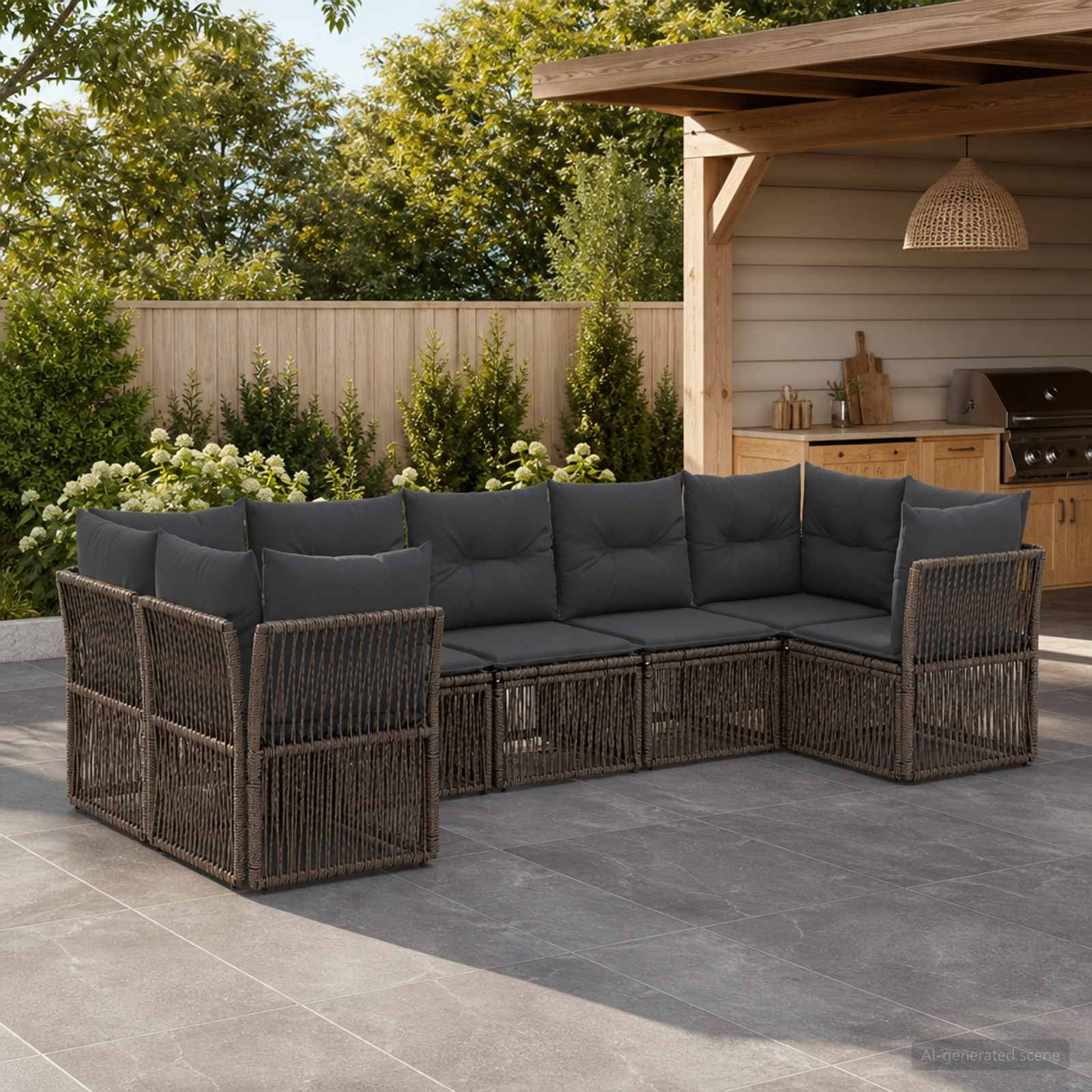 Set Divano da Giardino 7 pz 7-Numero di posti Grigio polyrattan