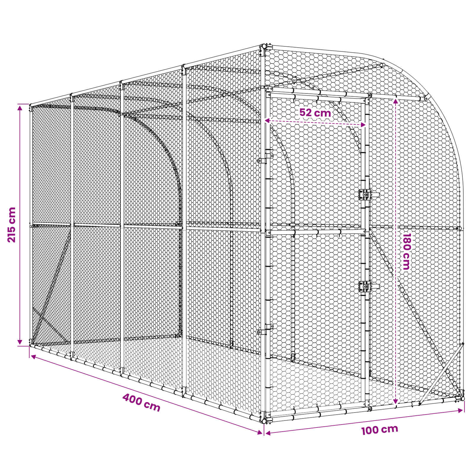 Gabbia per Polli Contro il Muro Argento 600 x 150 x 215 cm