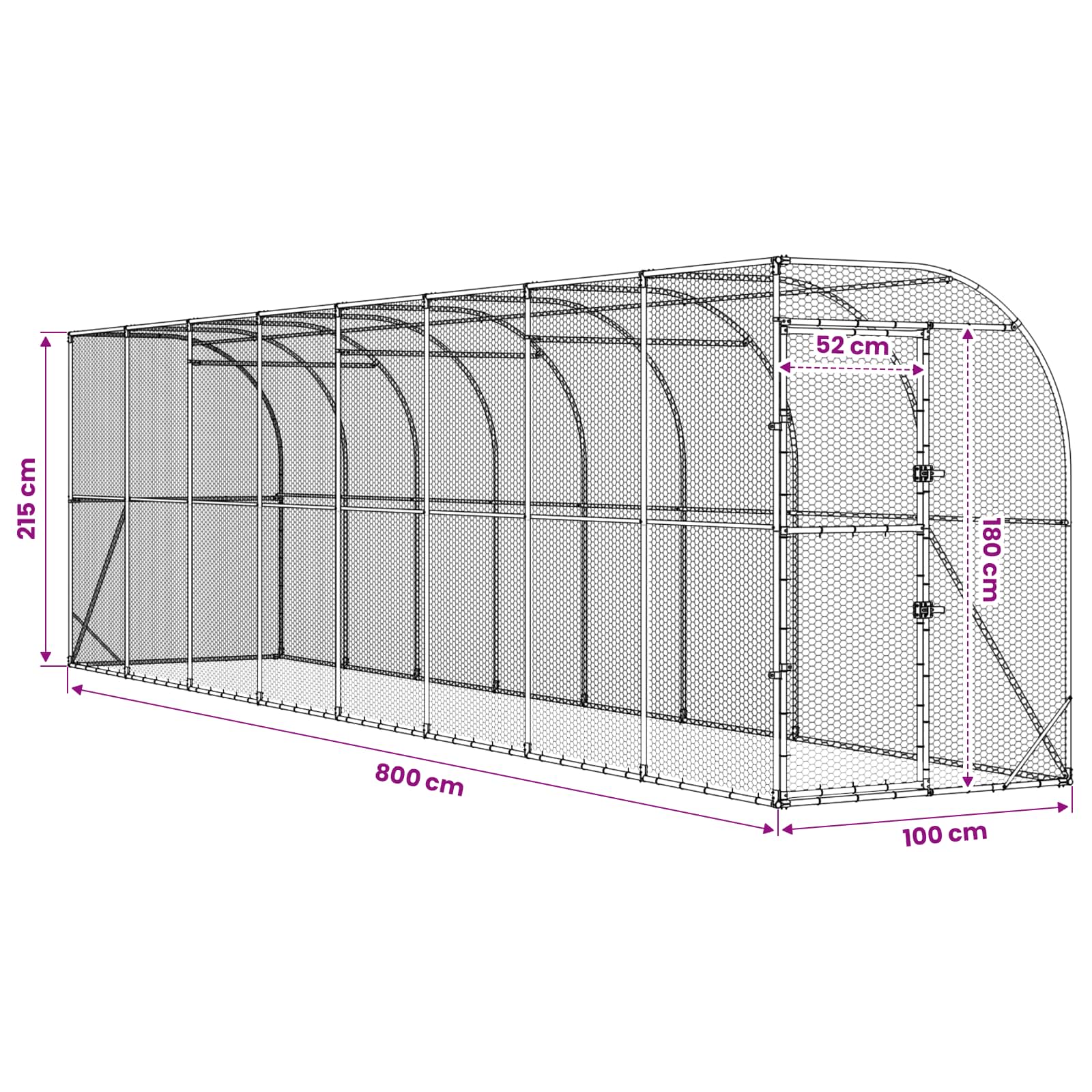 Gabbia per Polli Contro il Muro Argento 600 x 150 x 215 cm