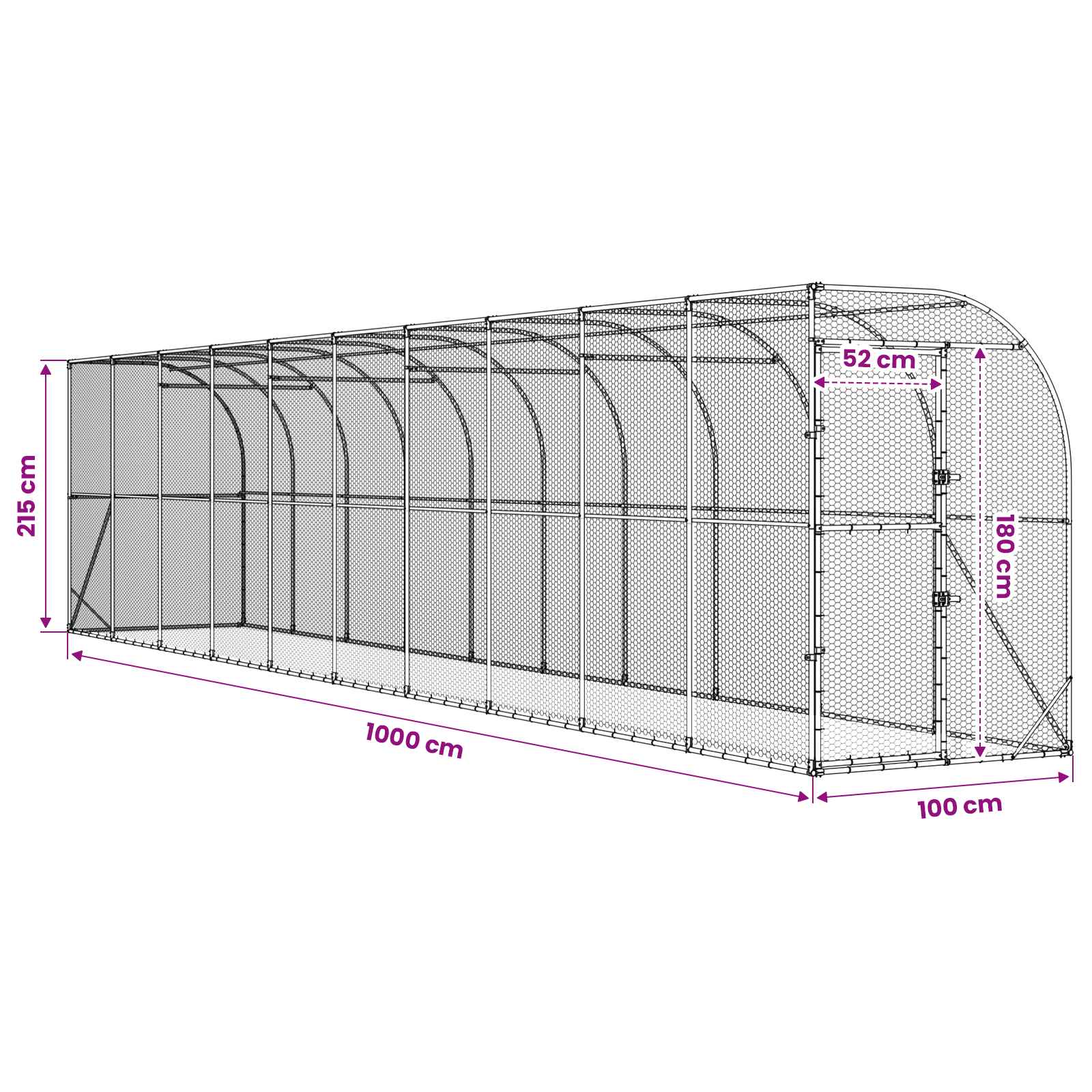 Gabbia per Polli Contro il Muro Argento 600 x 150 x 215 cm