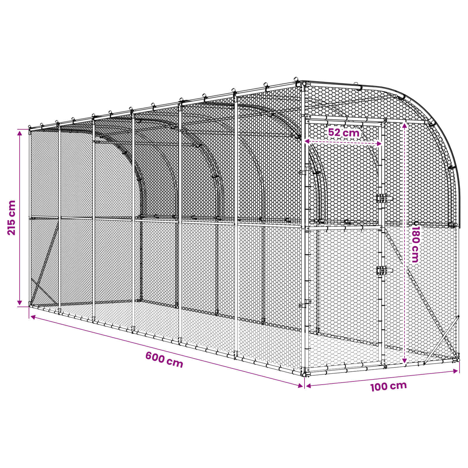 Gabbia per Polli Contro il Muro Argento 600 x 150 x 215 cm