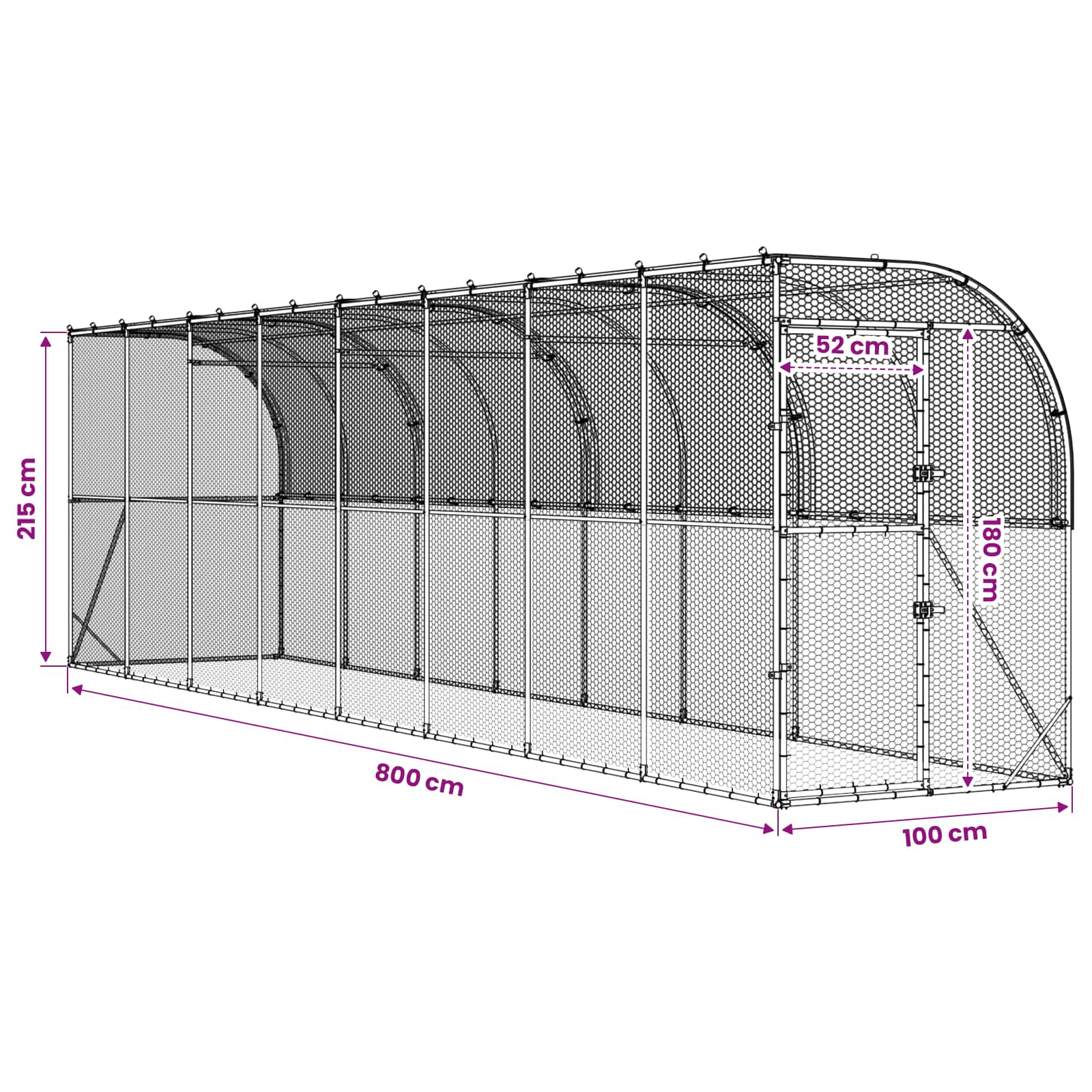 Gabbia per Polli Contro il Muro Argento 600 x 150 x 215 cm