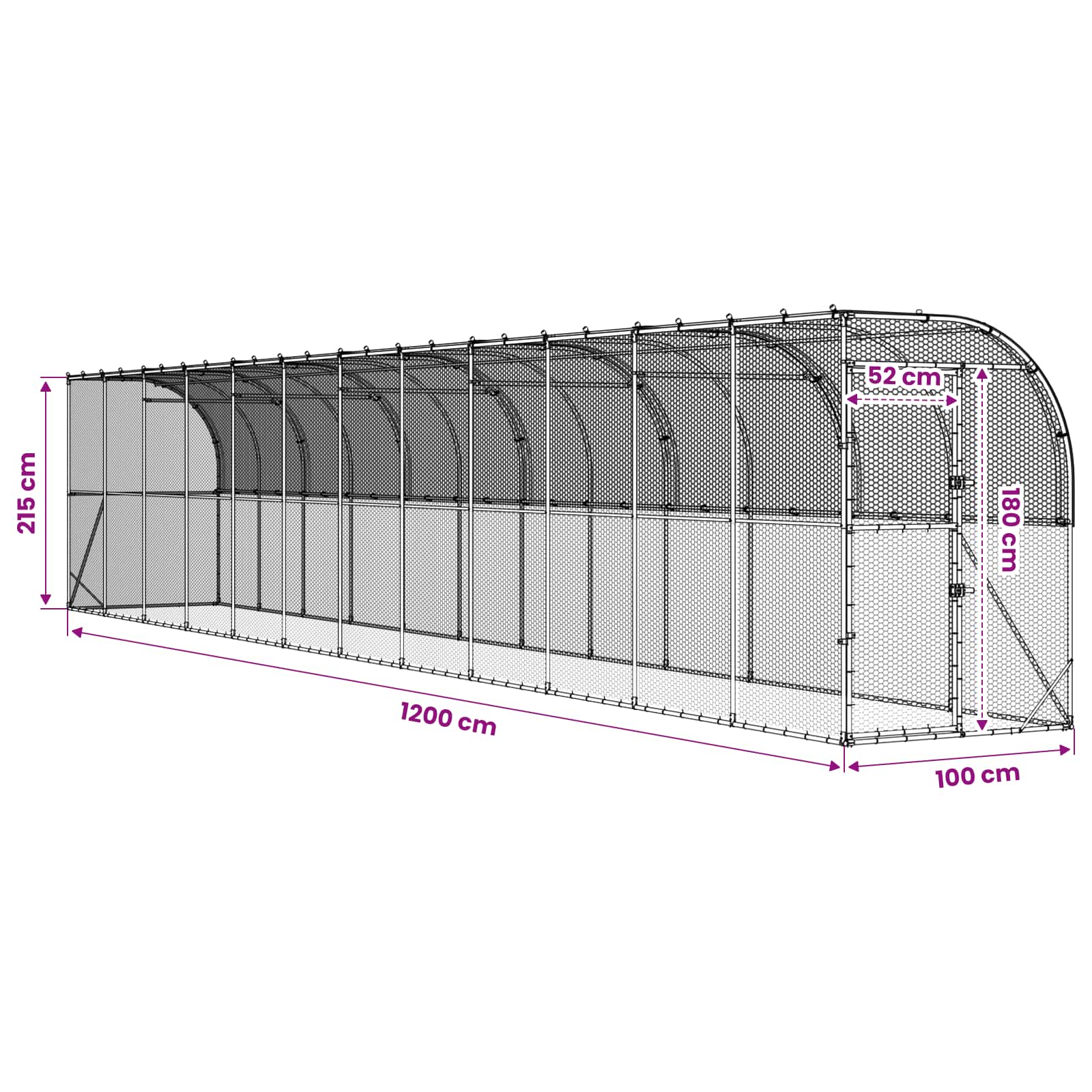 Gabbia per Polli Contro il Muro Argento 600 x 150 x 215 cm