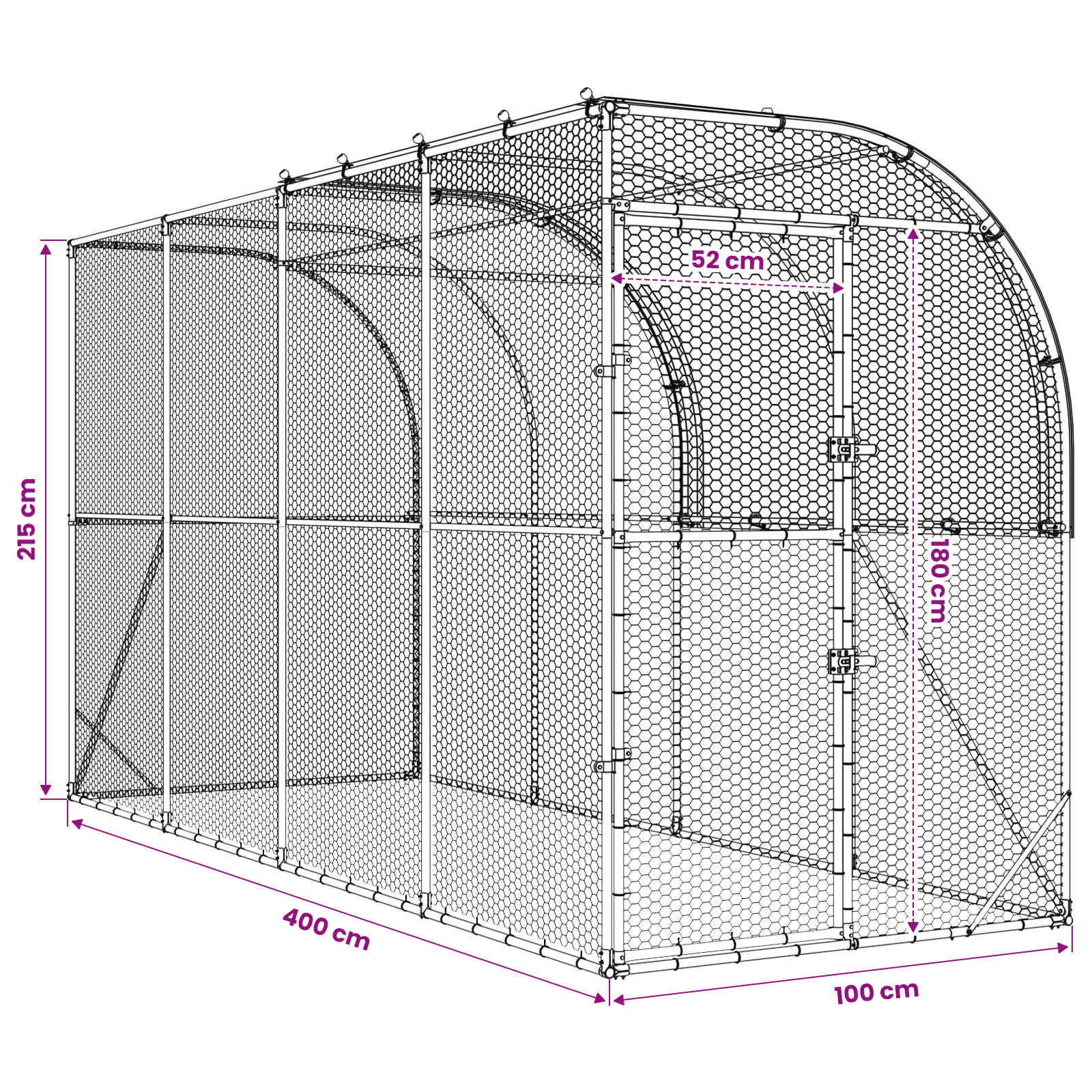 Gabbia per Polli Contro il Muro Argento 400 x 100 x 215 cm