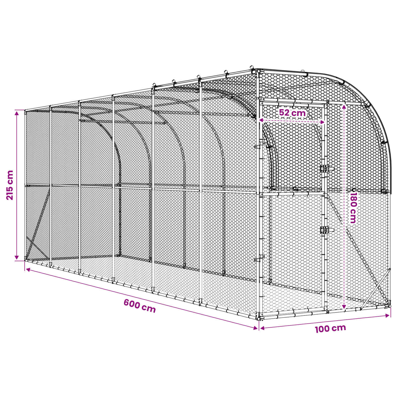 Gabbia per Polli Contro il Muro Argento 600 x 100 x 215 cm