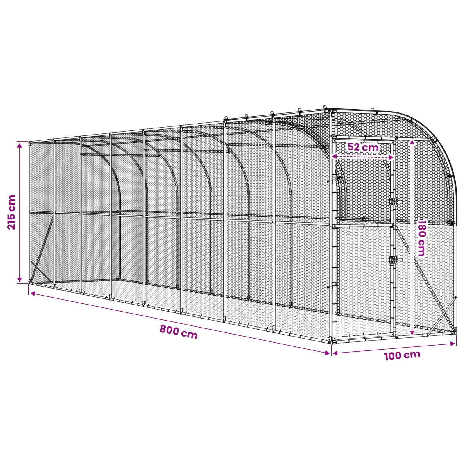 Gabbia per Polli Contro il Muro Argento 800 x 100 x 215 cm