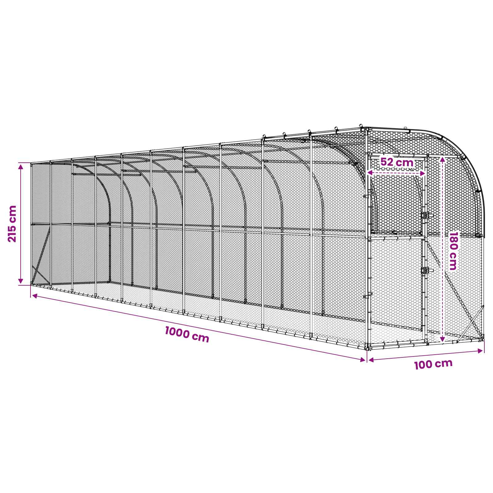 Gabbia per Polli Contro il Muro Argento 1000 x 100 x 215 cm