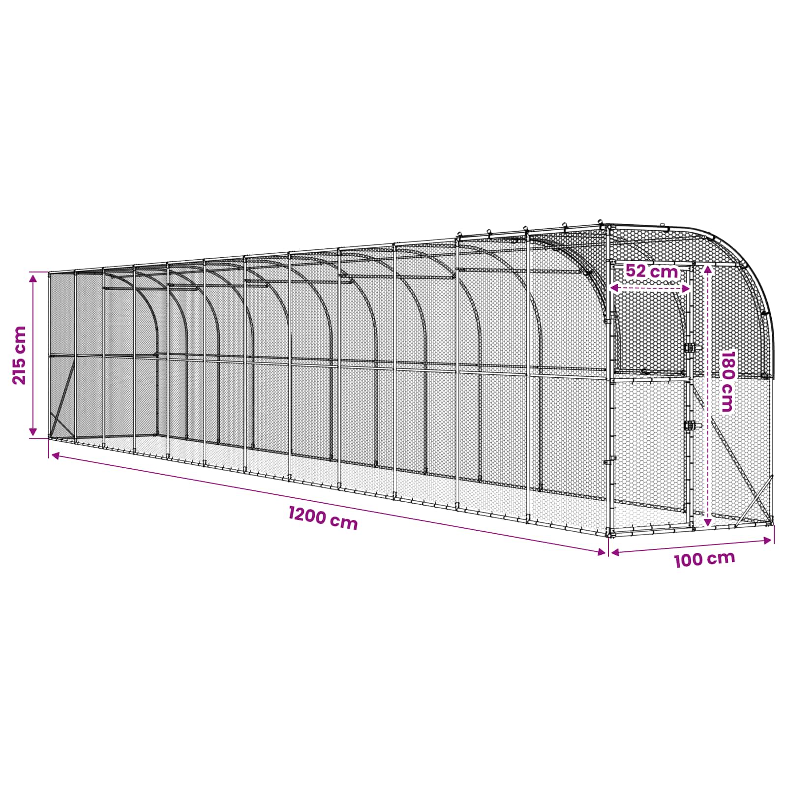 Gabbia per Polli Contro il Muro Argento 1200 x 100 x 215 cm