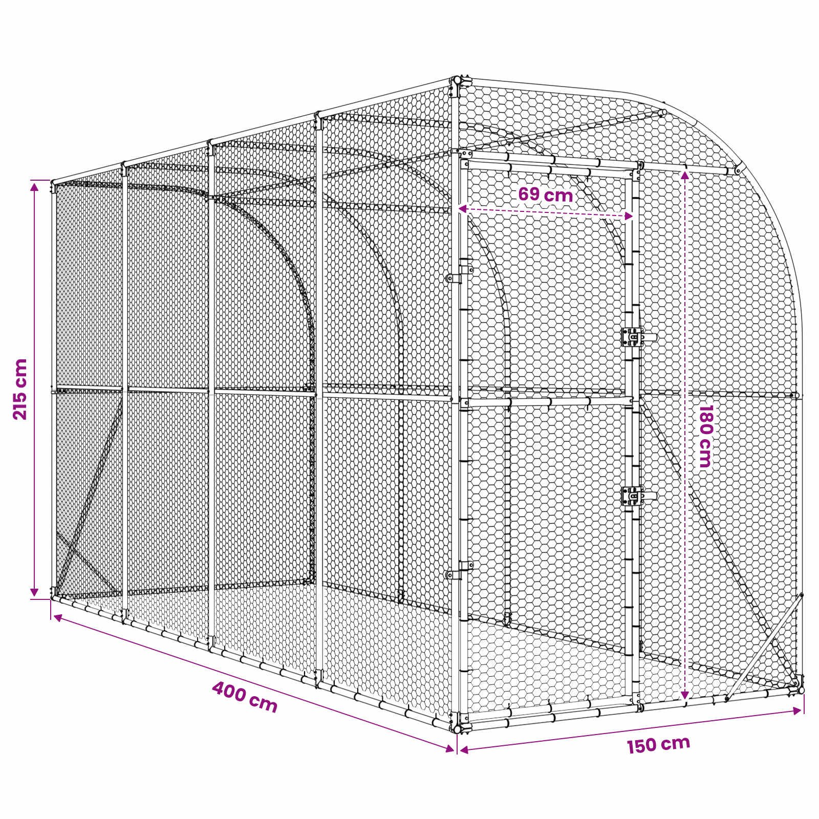 Gabbia per Polli Contro il Muro Argento 600 x 150 x 215 cm