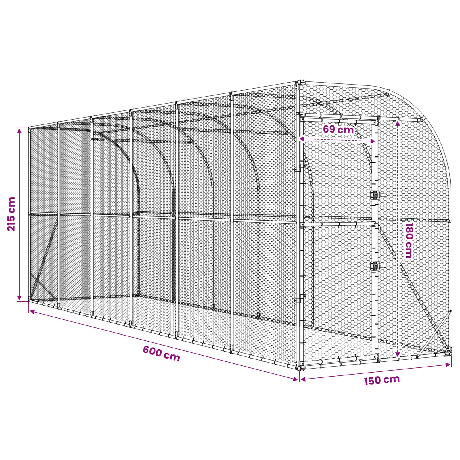 Gabbia per Polli Contro il Muro Argento 600 x 150 x 215 cm