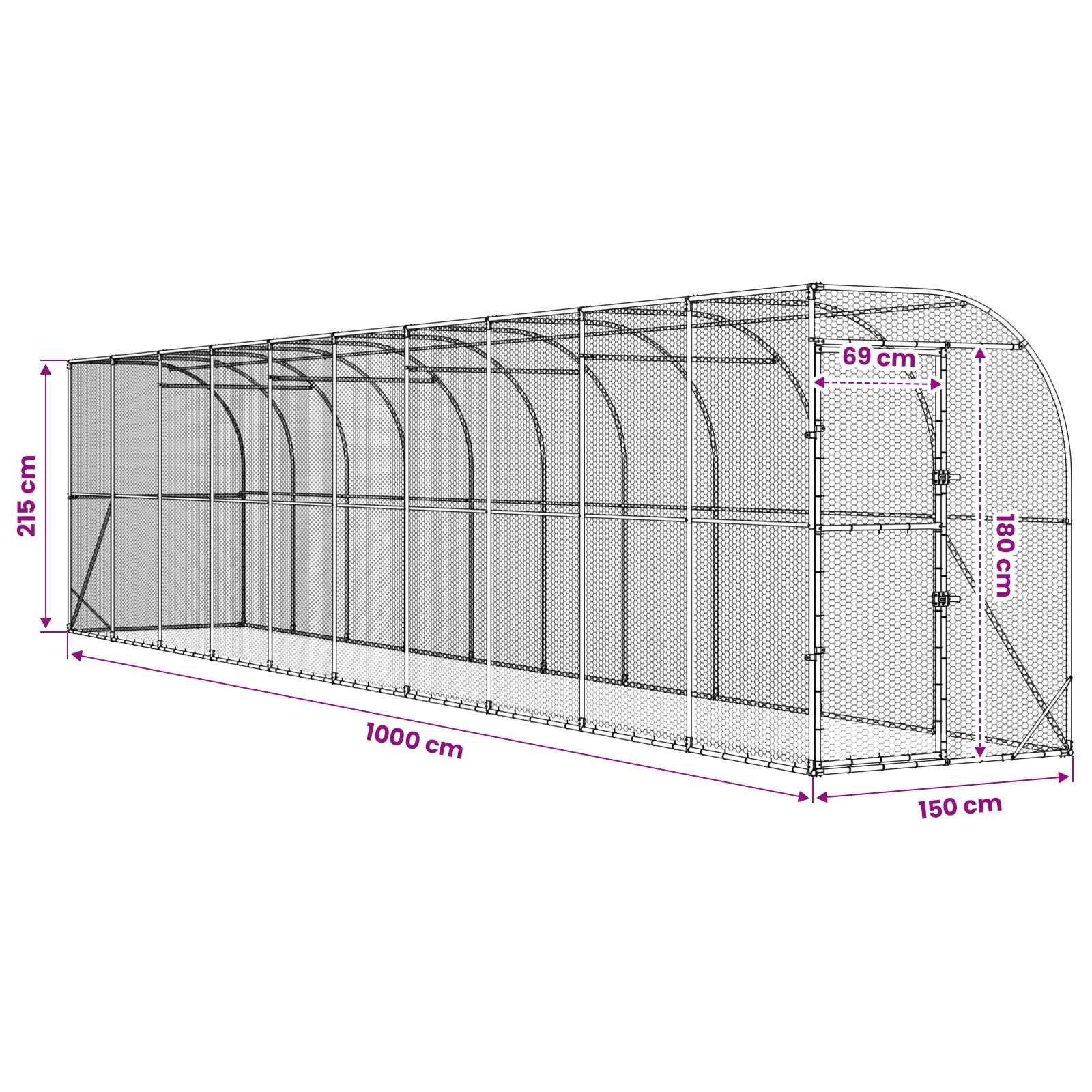 Gabbia per Polli Contro il Muro Argento 600 x 150 x 215 cm