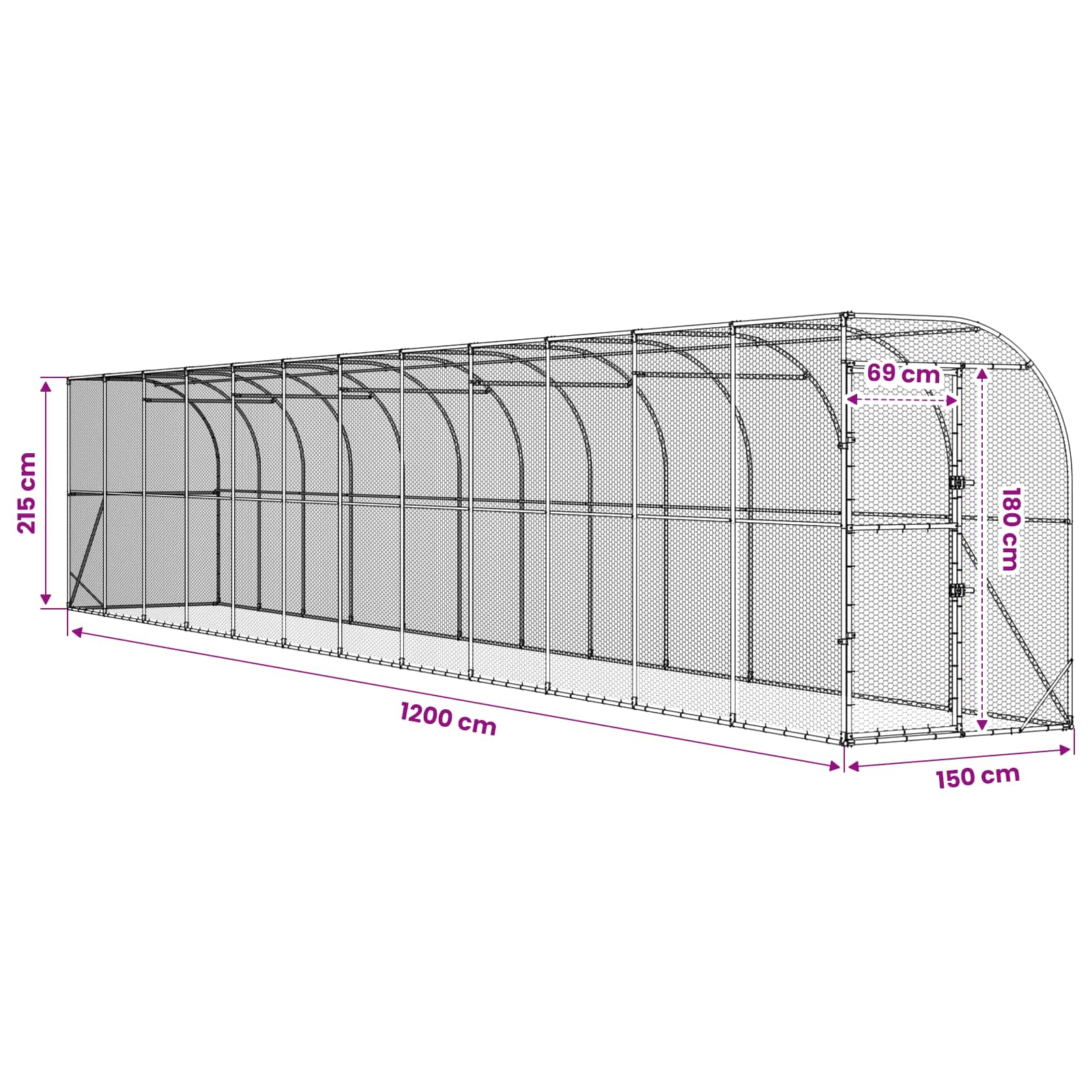 Gabbia per Polli Contro il Muro Argento 600 x 150 x 215 cm