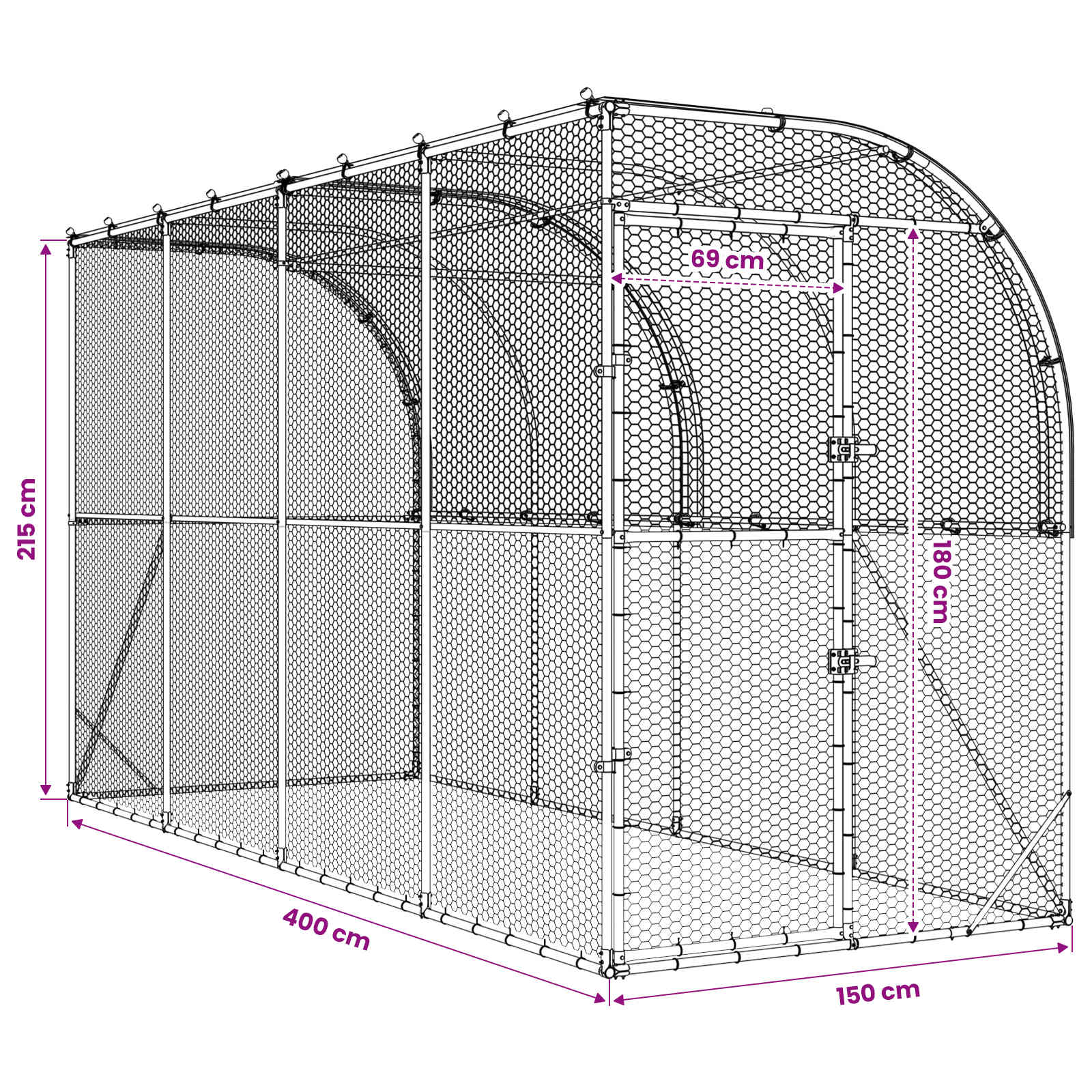 Gabbia per Polli Contro il Muro Argento 600 x 150 x 215 cm