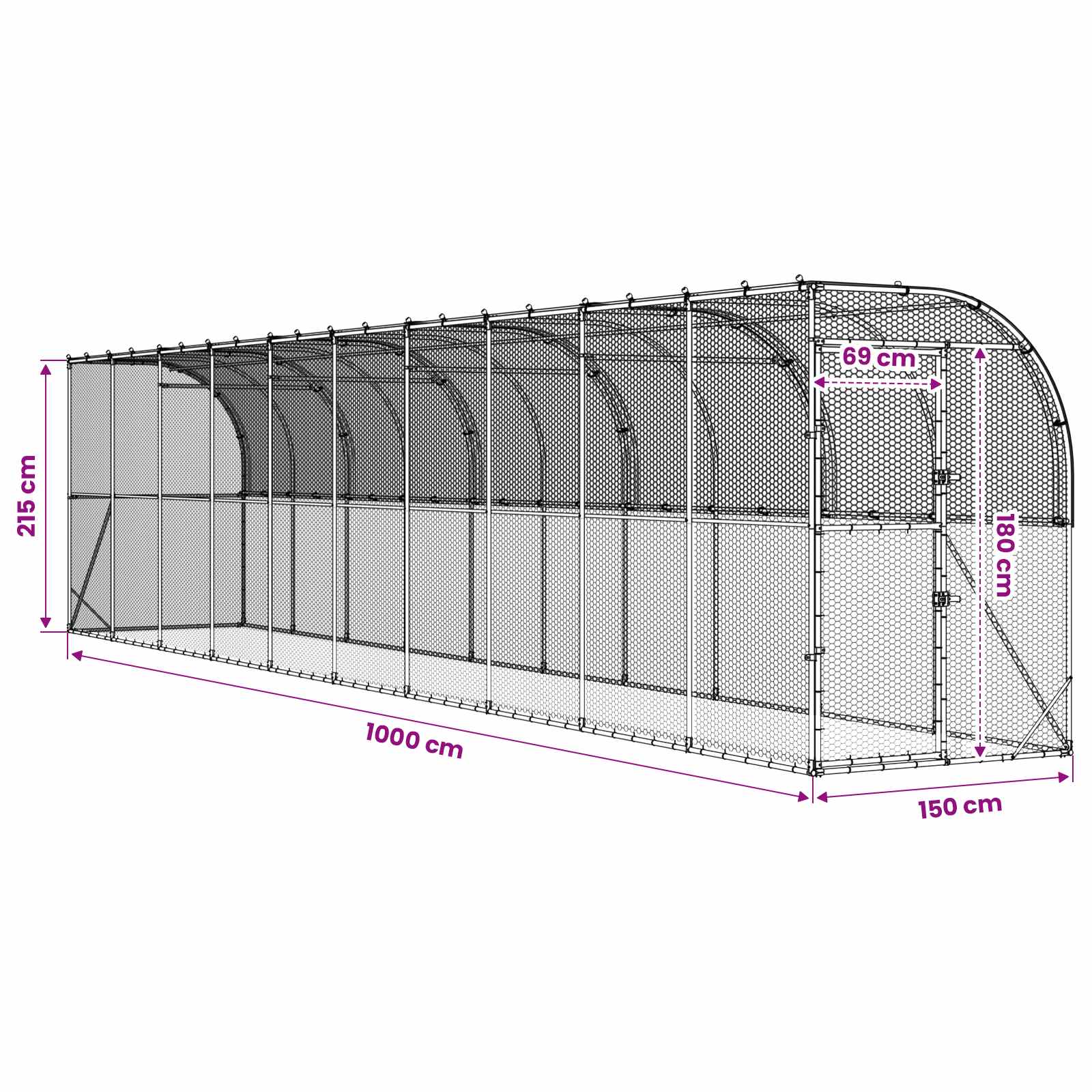Gabbia per Polli Contro il Muro Argento 600 x 150 x 215 cm