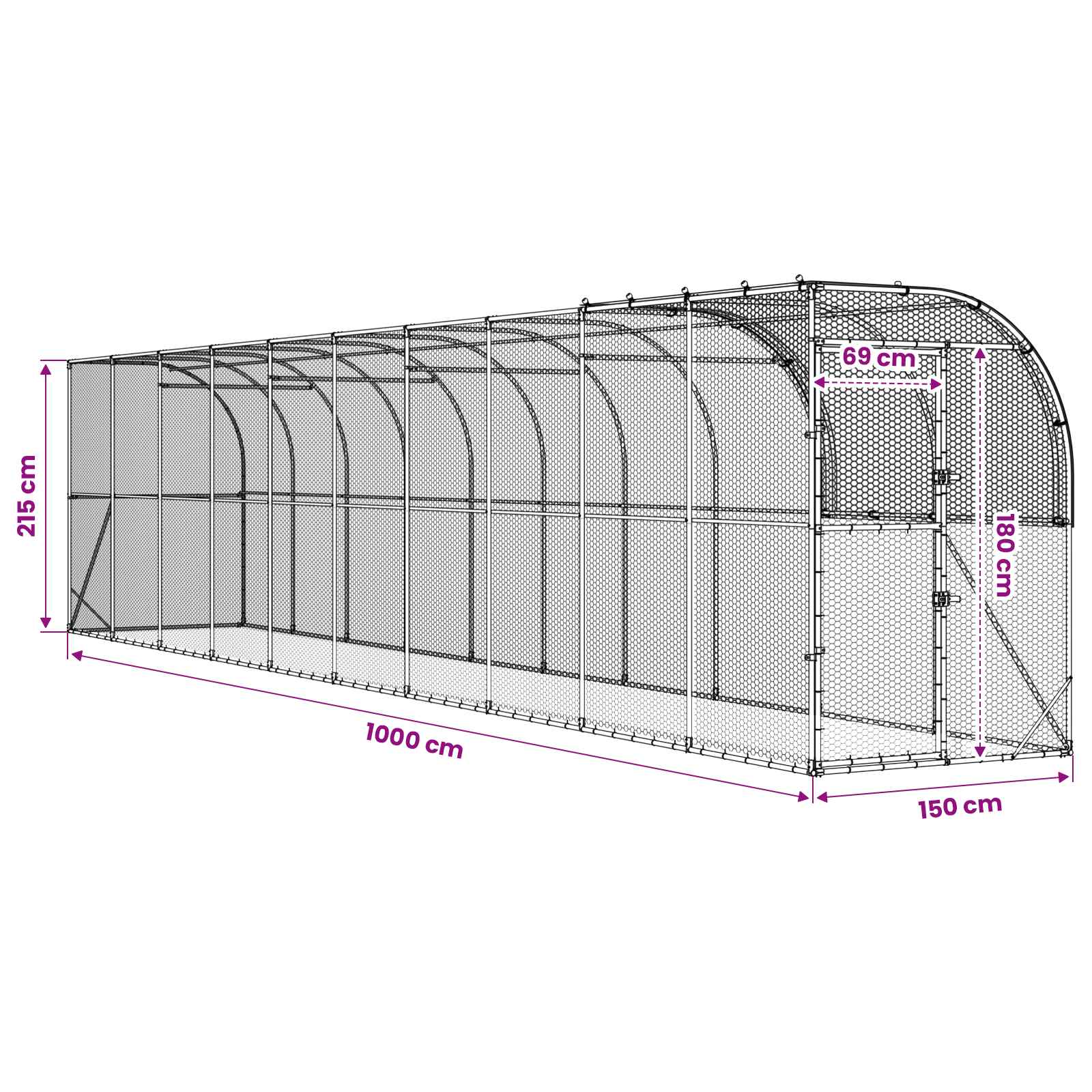 Gabbia per Polli Contro il Muro Argento 1000 x 150 x 215 cm