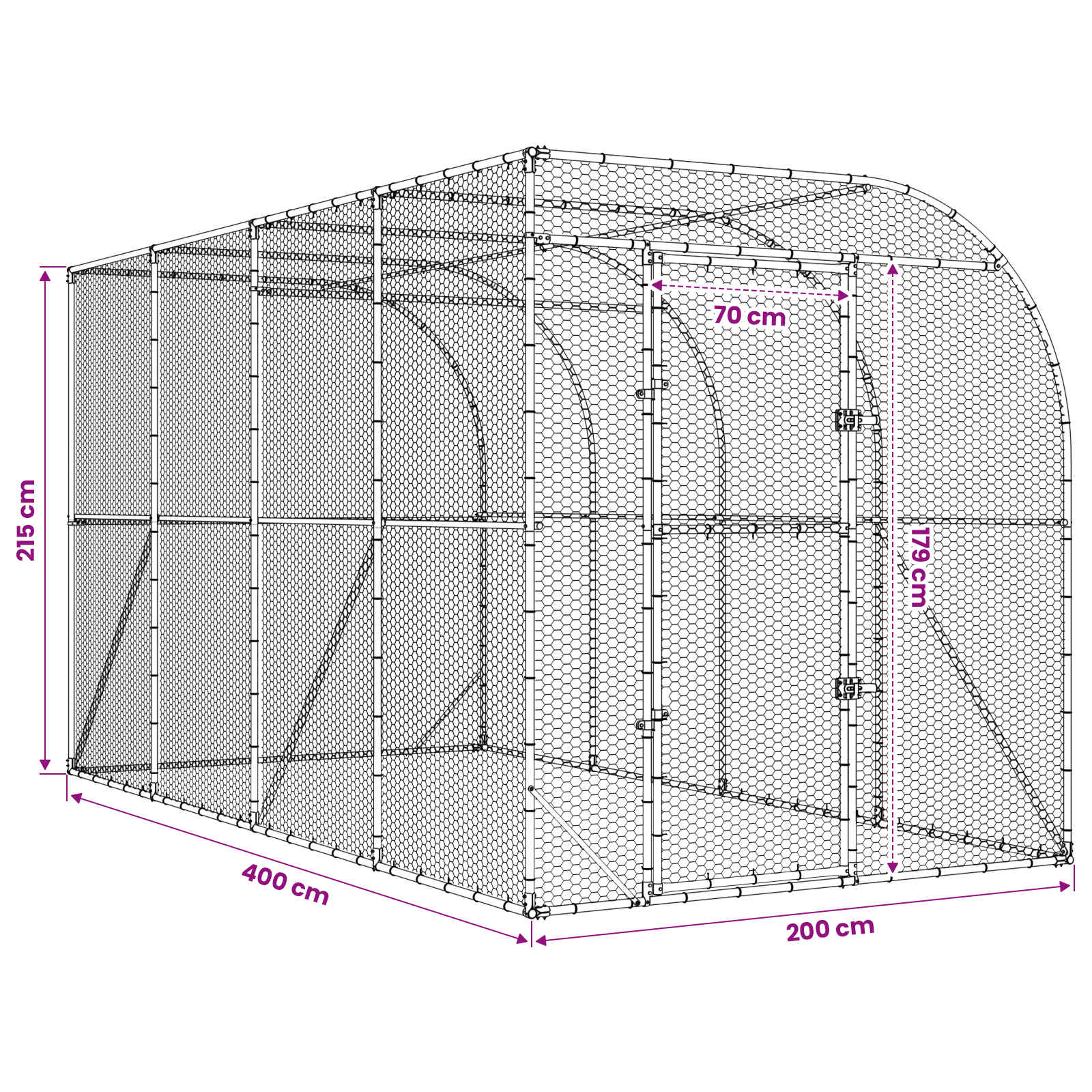 Gabbia per Polli Contro il Muro Argento 600 x 150 x 215 cm
