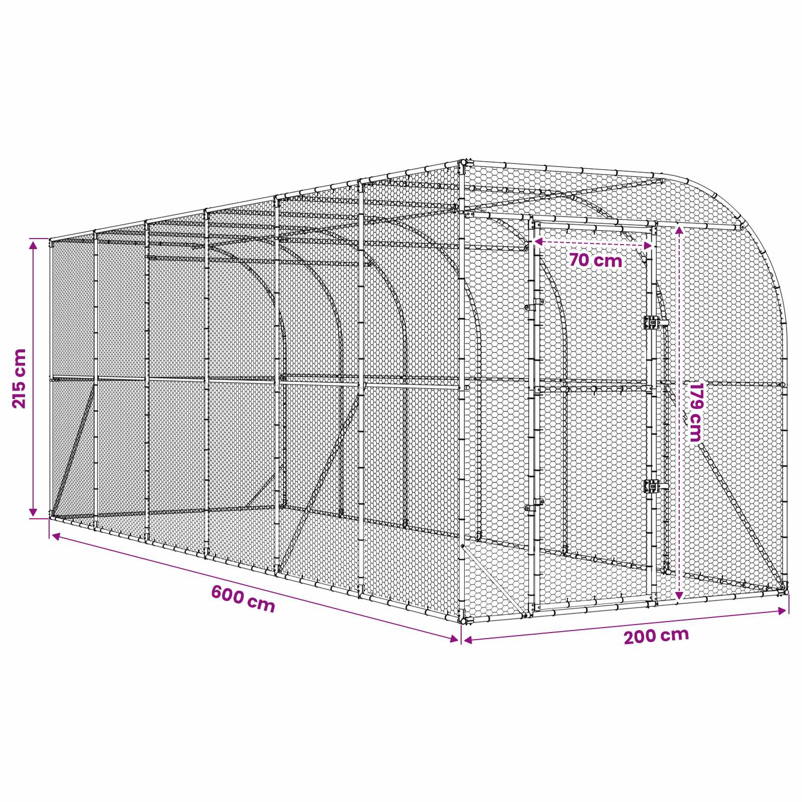 Gabbia per Polli Contro il Muro Argento 600 x 150 x 215 cm