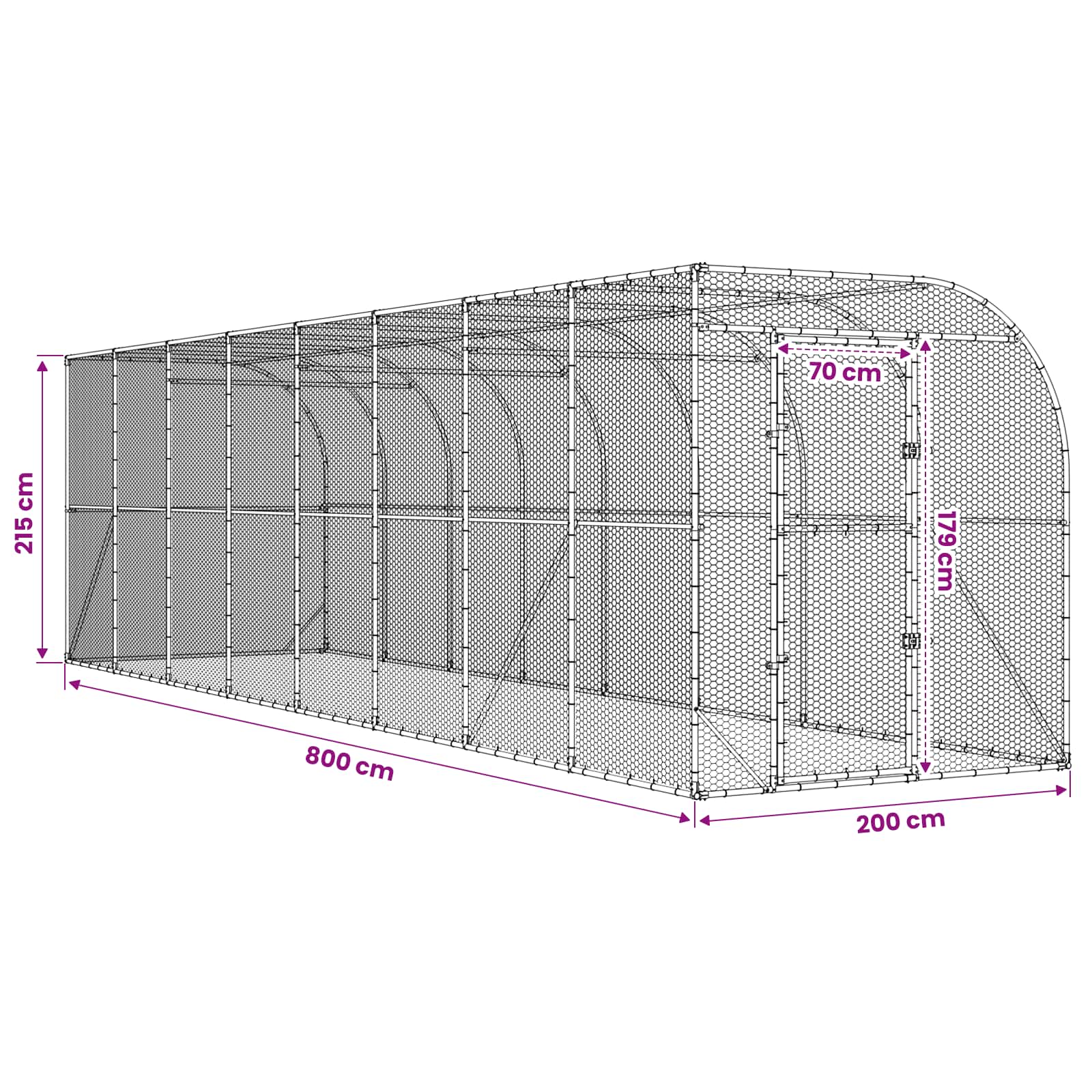 Gabbia per Polli Contro il Muro Argento 600 x 150 x 215 cm