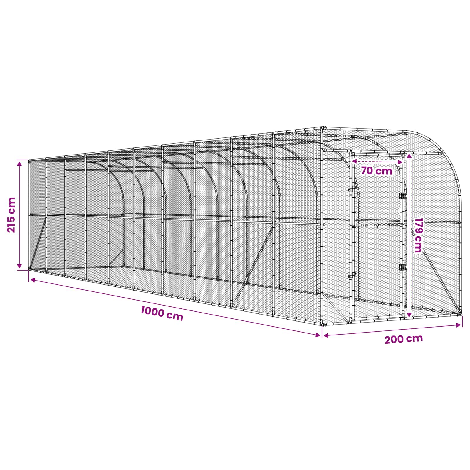Gabbia per Polli Contro il Muro Argento 600 x 150 x 215 cm