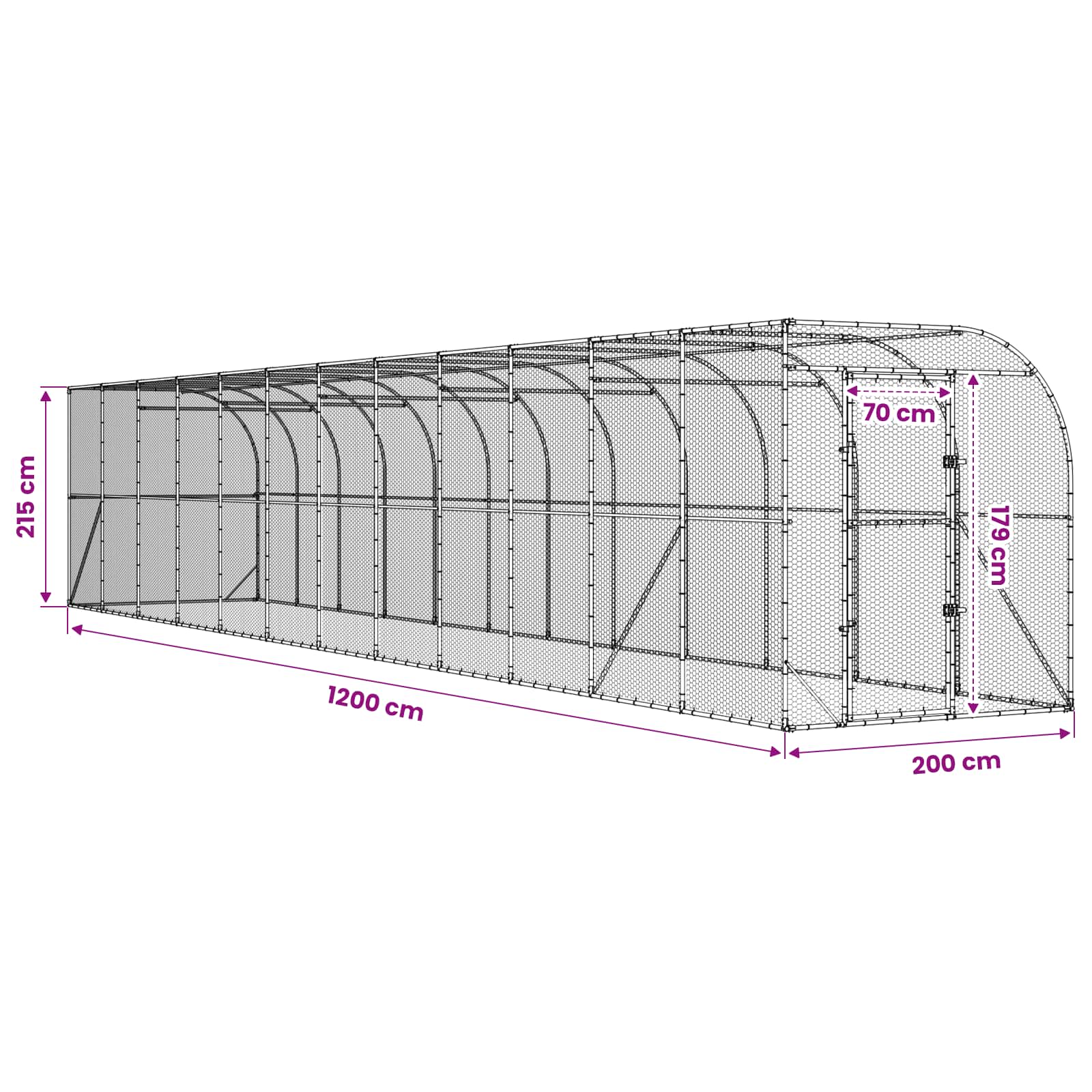 Gabbia per Polli Contro il Muro Argento 600 x 150 x 215 cm
