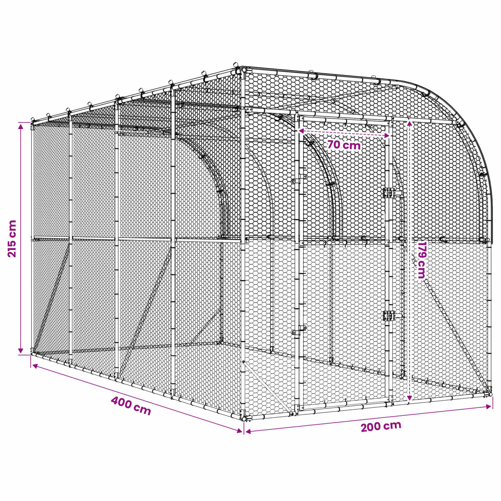 Gabbia per Polli Contro il Muro Argento 600 x 150 x 215 cm