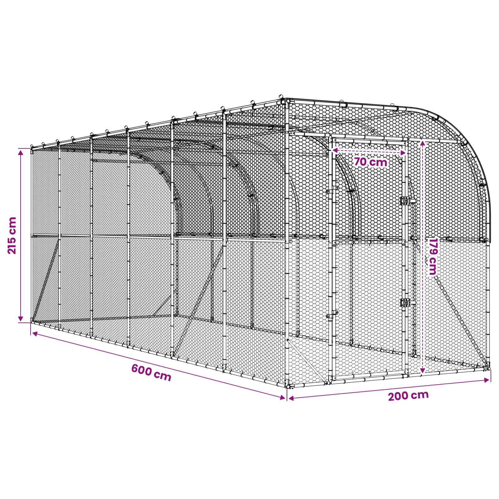 Gabbia per Polli Contro il Muro Argento 600 x 150 x 215 cm