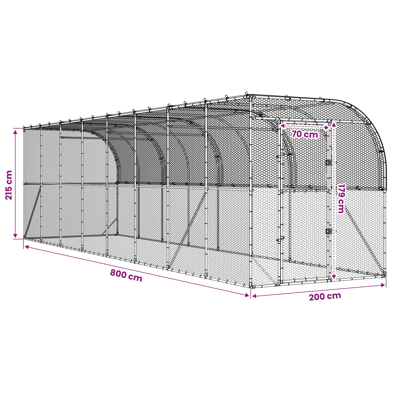 Gabbia per Polli Contro il Muro Argento 600 x 150 x 215 cm
