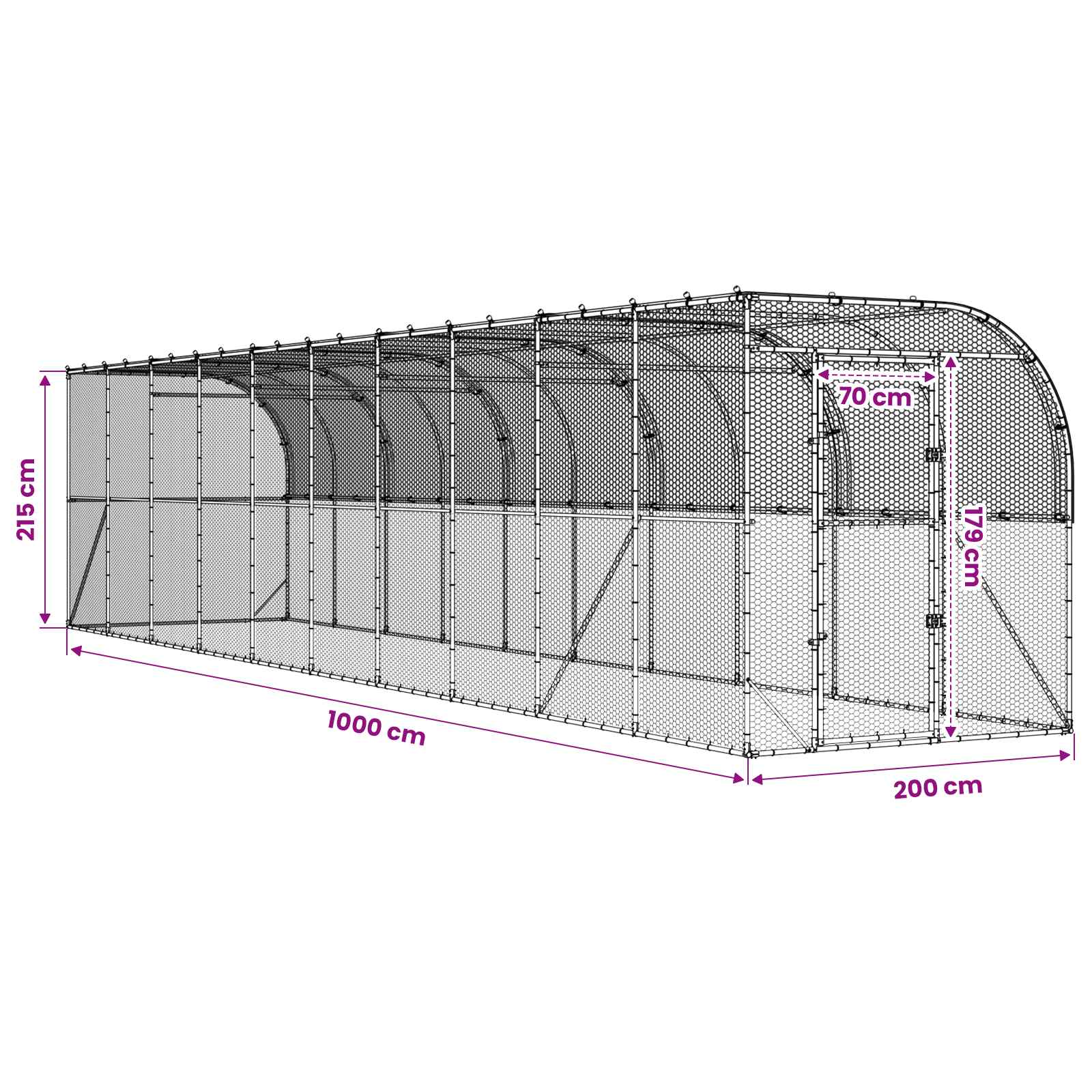 Gabbia per Polli Contro il Muro Argento 600 x 150 x 215 cm