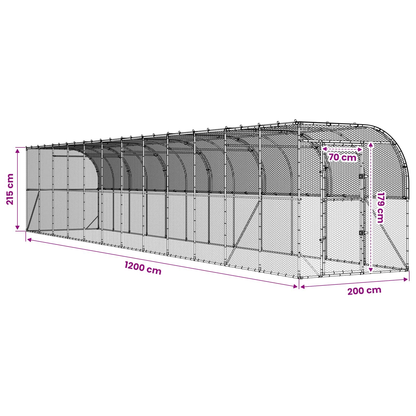 Gabbia per Polli Contro il Muro Argento 600 x 150 x 215 cm