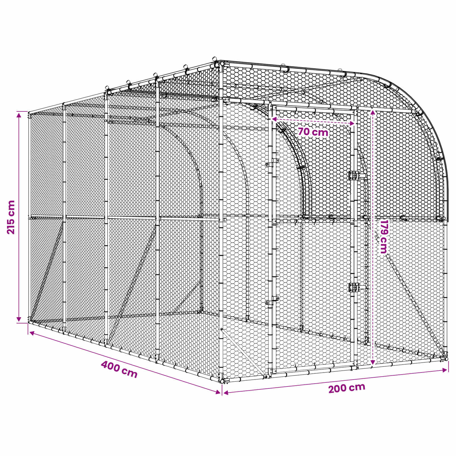 Gabbia per Polli Contro il Muro Argento 400 x 200 x 215 cm