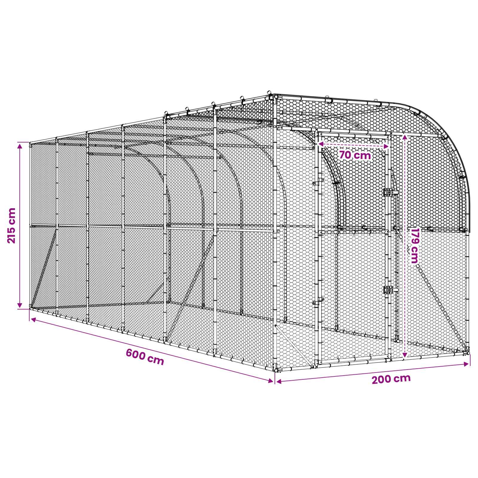 Gabbia per Polli Contro il Muro Argento 600 x 200 x 215 cm