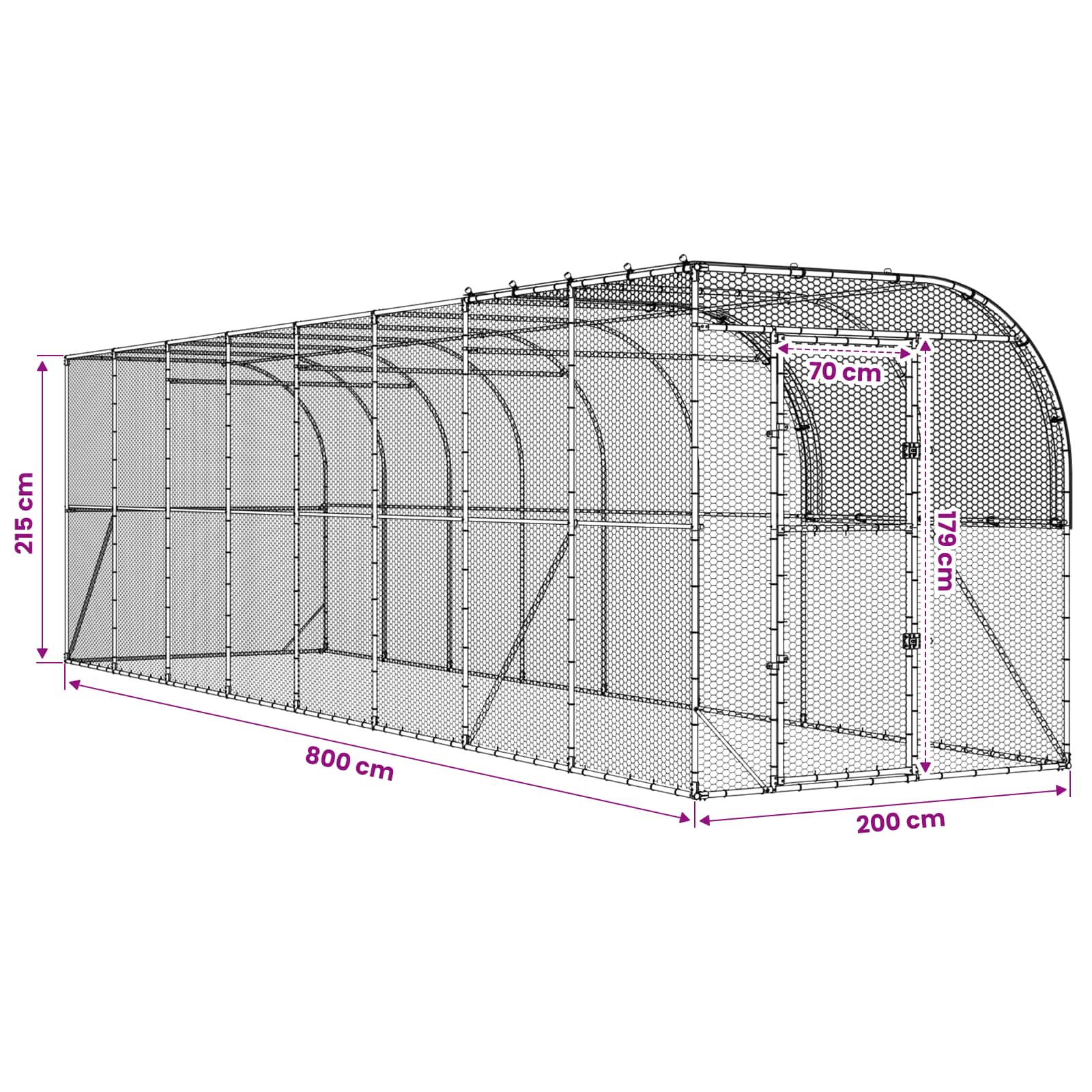 Gabbia per Polli Contro il Muro Argento 800 x 200 x 215 cm