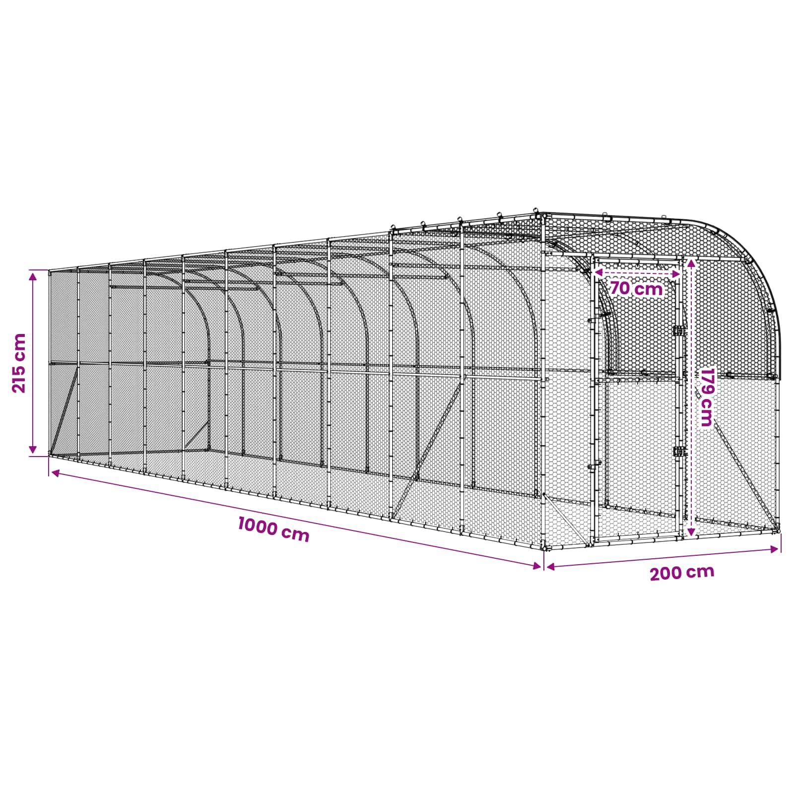 Gabbia per Polli Contro il Muro Argento 1000 x 200 x 215 cm