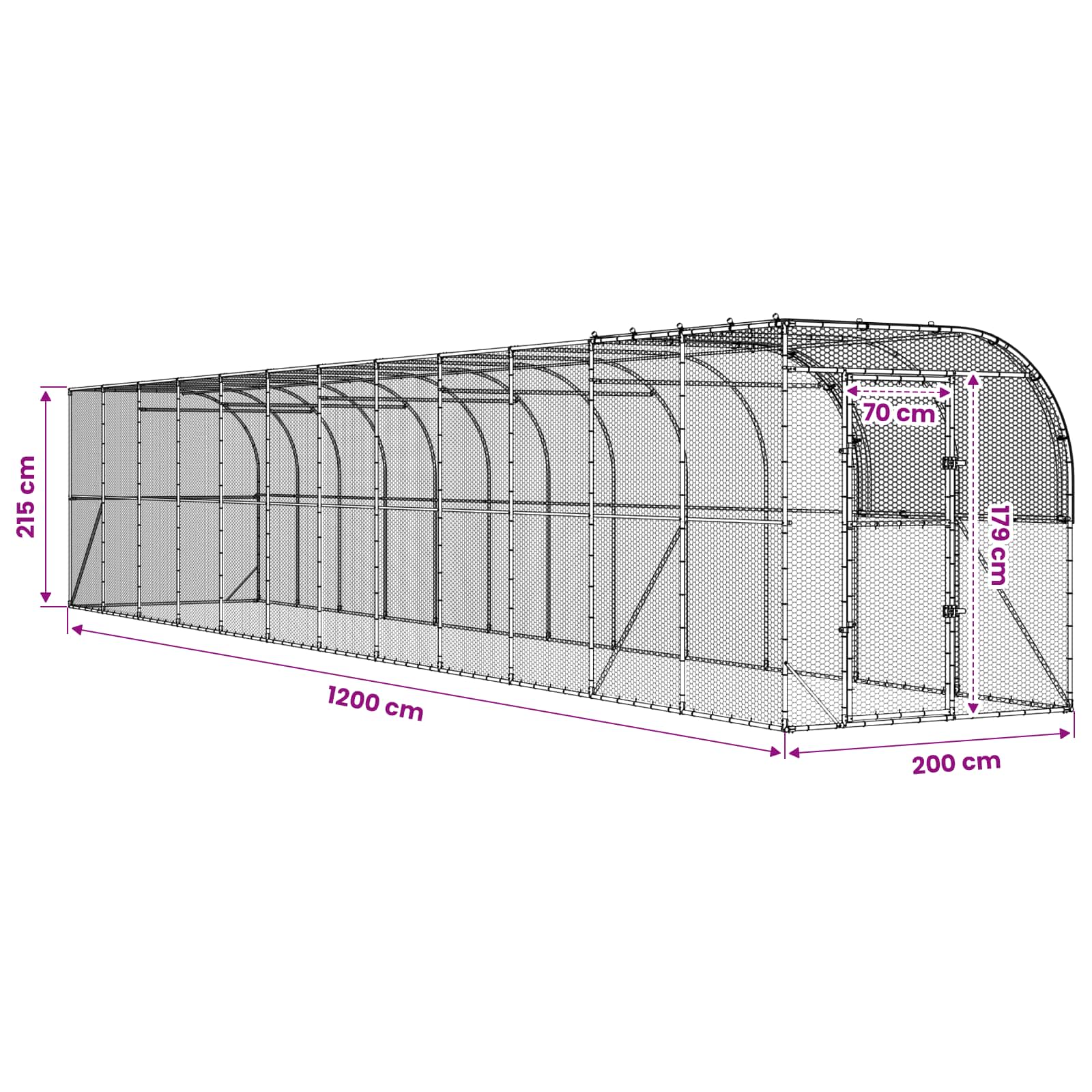 Gabbia per Polli Contro il Muro Argento 1200 x 200 x 215 cm