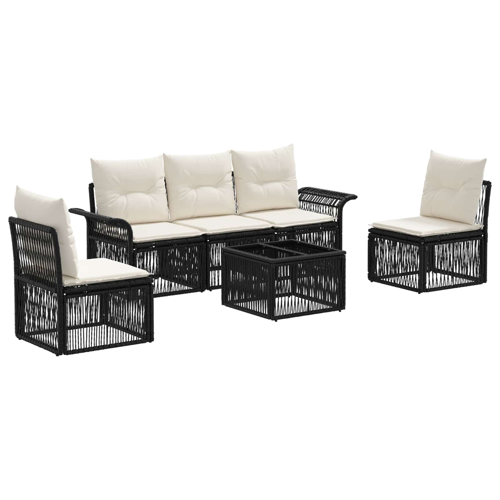 Set Divano da Giardino 6 pz Nero polyrattan