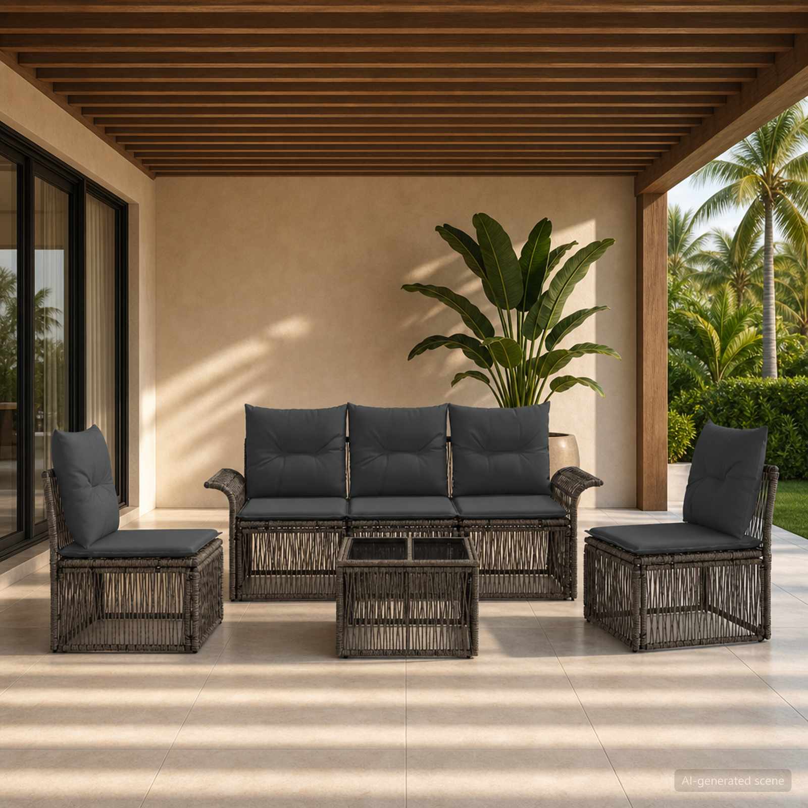 Set Divano da Giardino 6 pz Grigio polyrattan