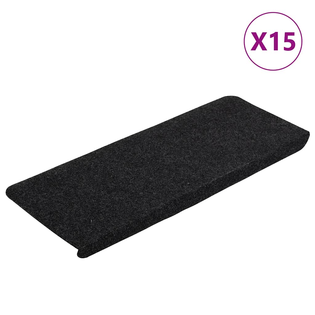 Tappetini Autoadesivi per Scale 15 pz 65x24,5x3,5 cm Nero