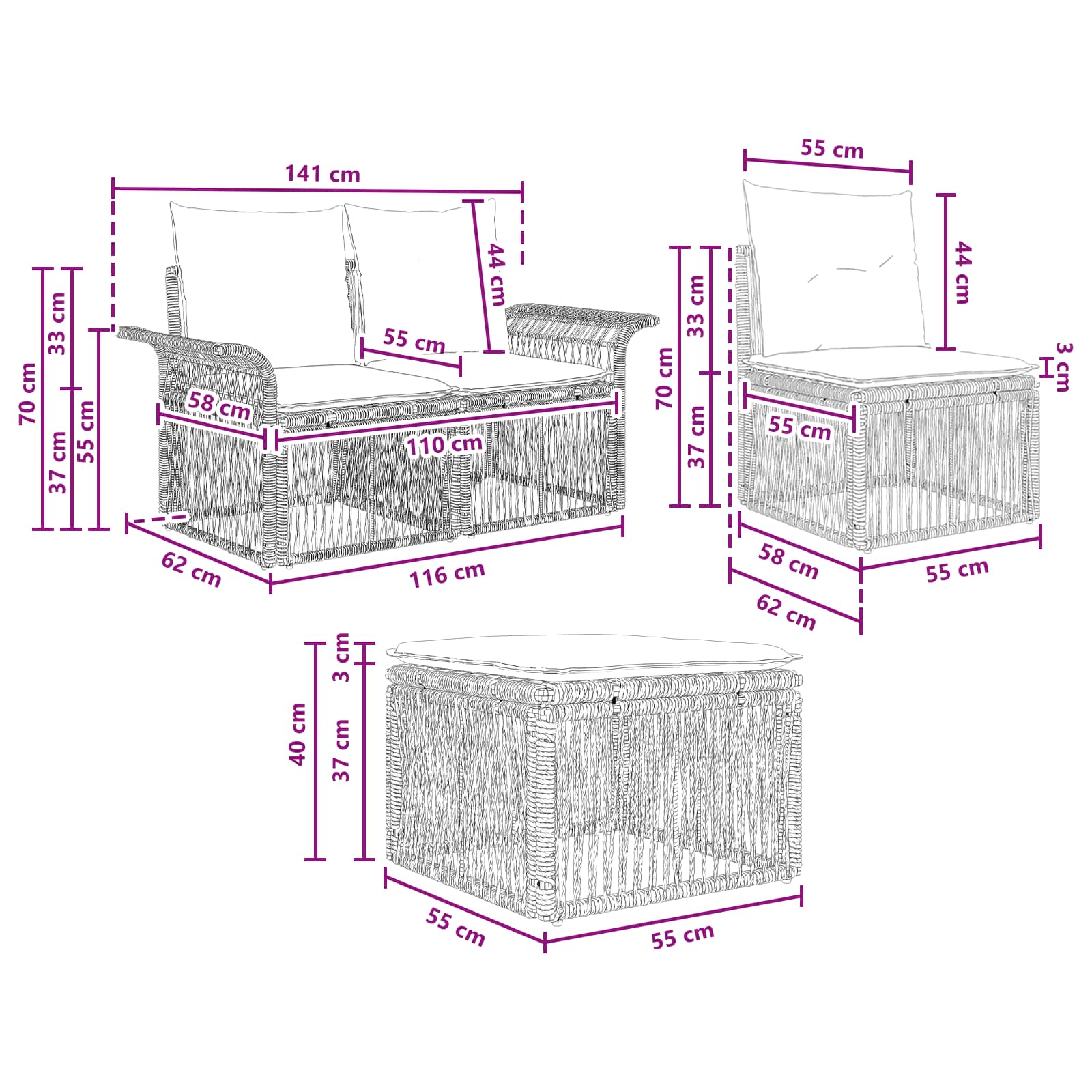 Set Divano da Giardino 6 pz Beige polyrattan