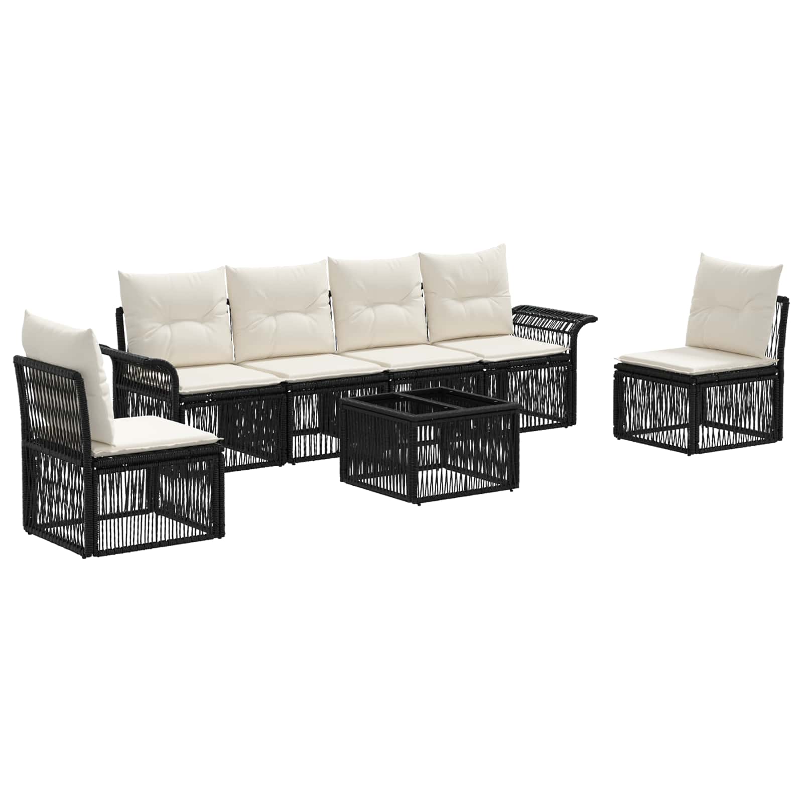 Set Divano da Giardino 7 pz Nero polyrattan